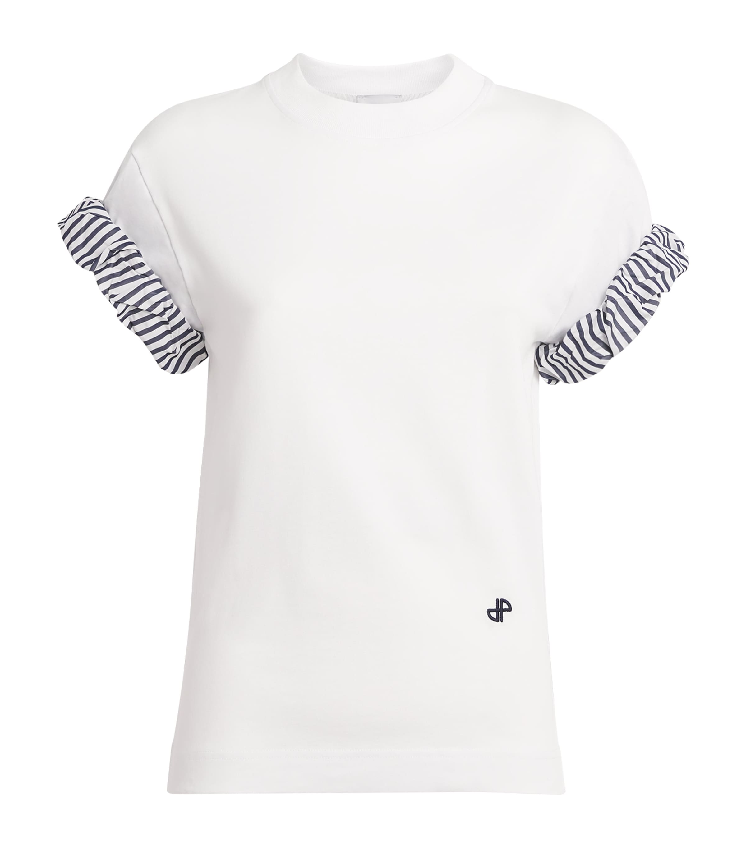 Patou Womens Cotton Rolled-Sleeve T-Shirt White Image 1