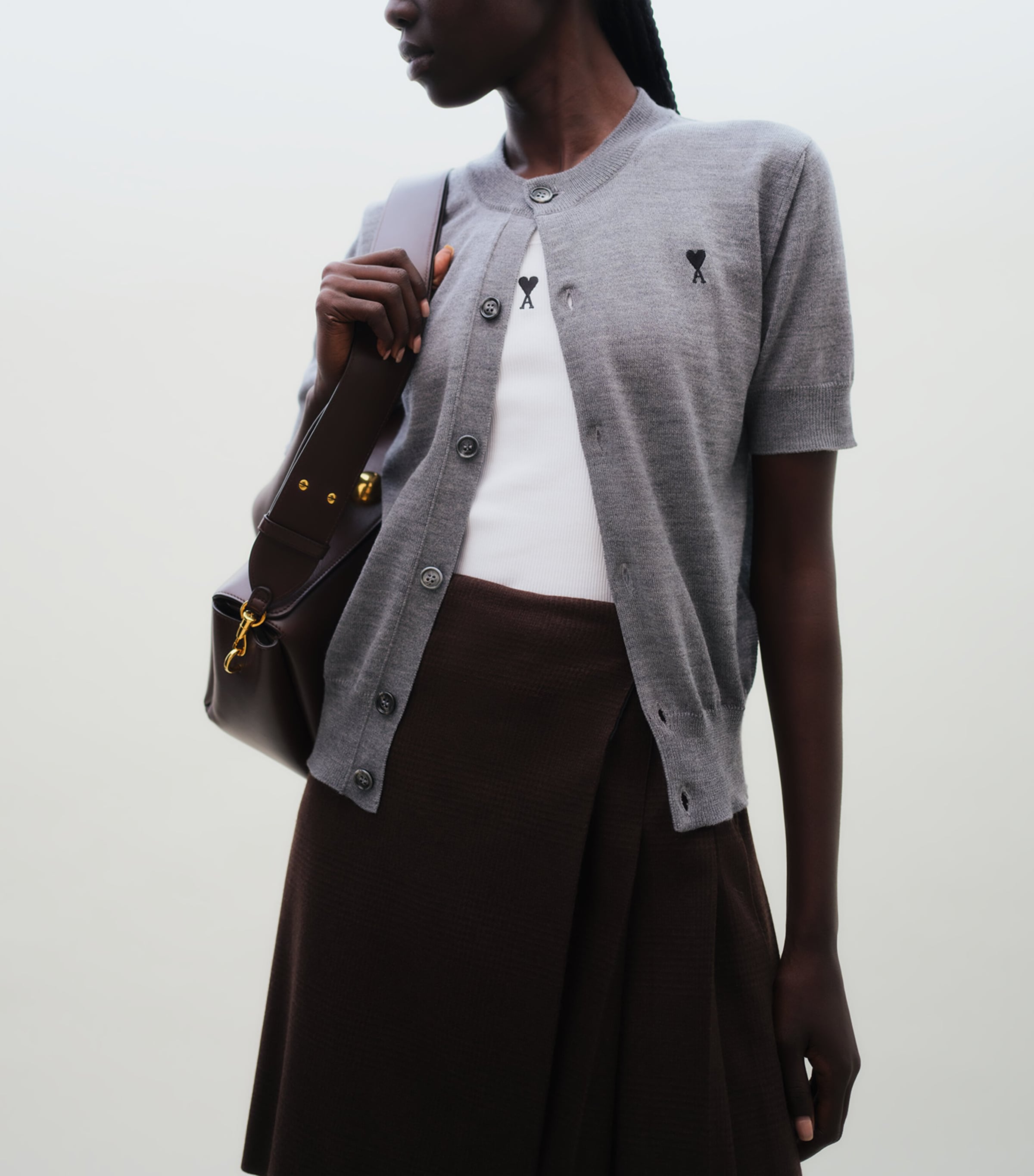 AMI Paris Merino Ami de Coeur Cardigan Grs Cndre Chn/noir Image 4