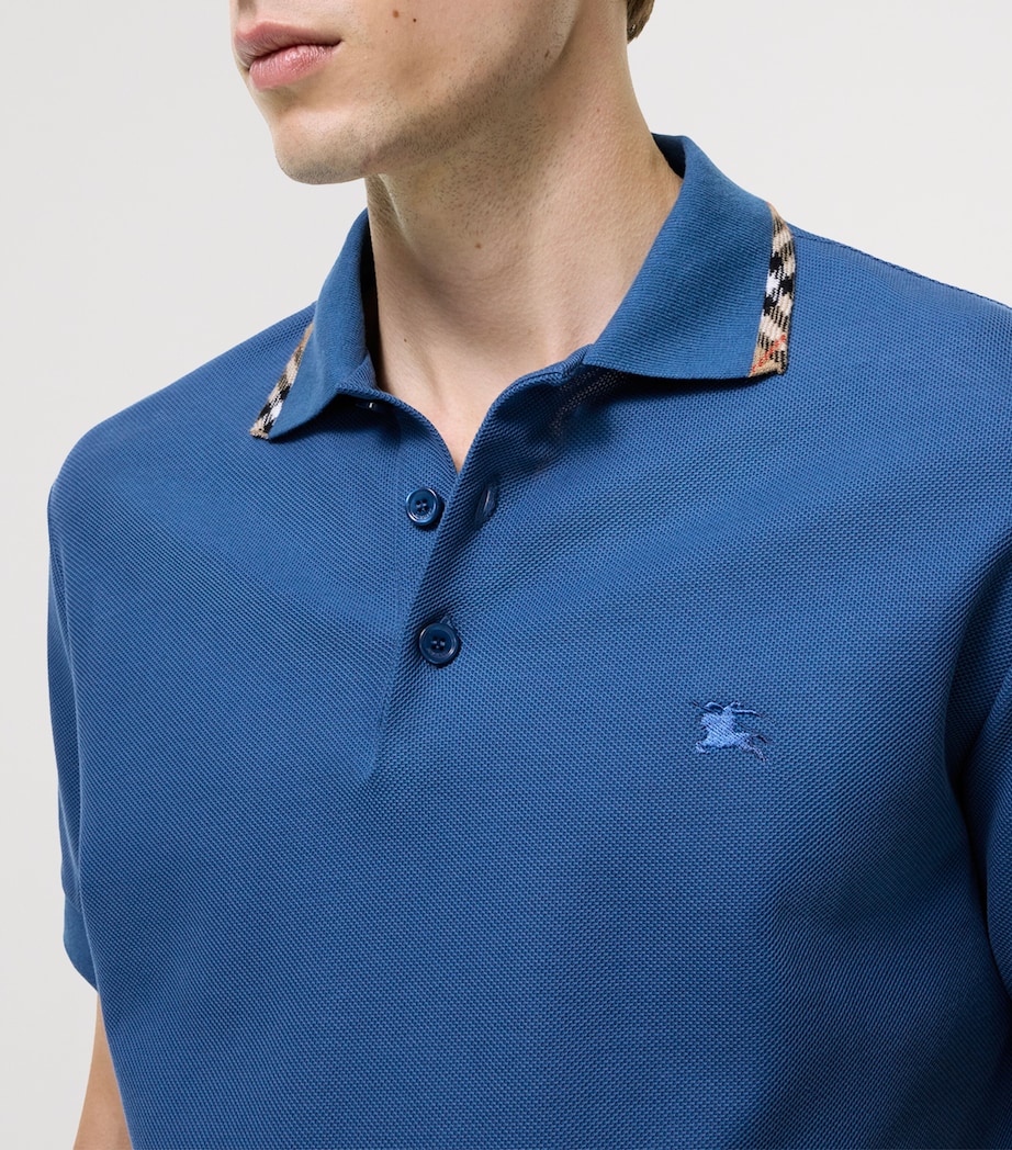 Burberry Mens Cotton Check-Trim Polo Shirt Officers Blue Image 3