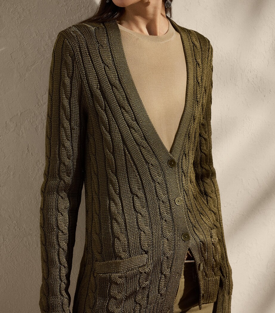 Silk Cable-Knit Cardigan MOSS Image 5