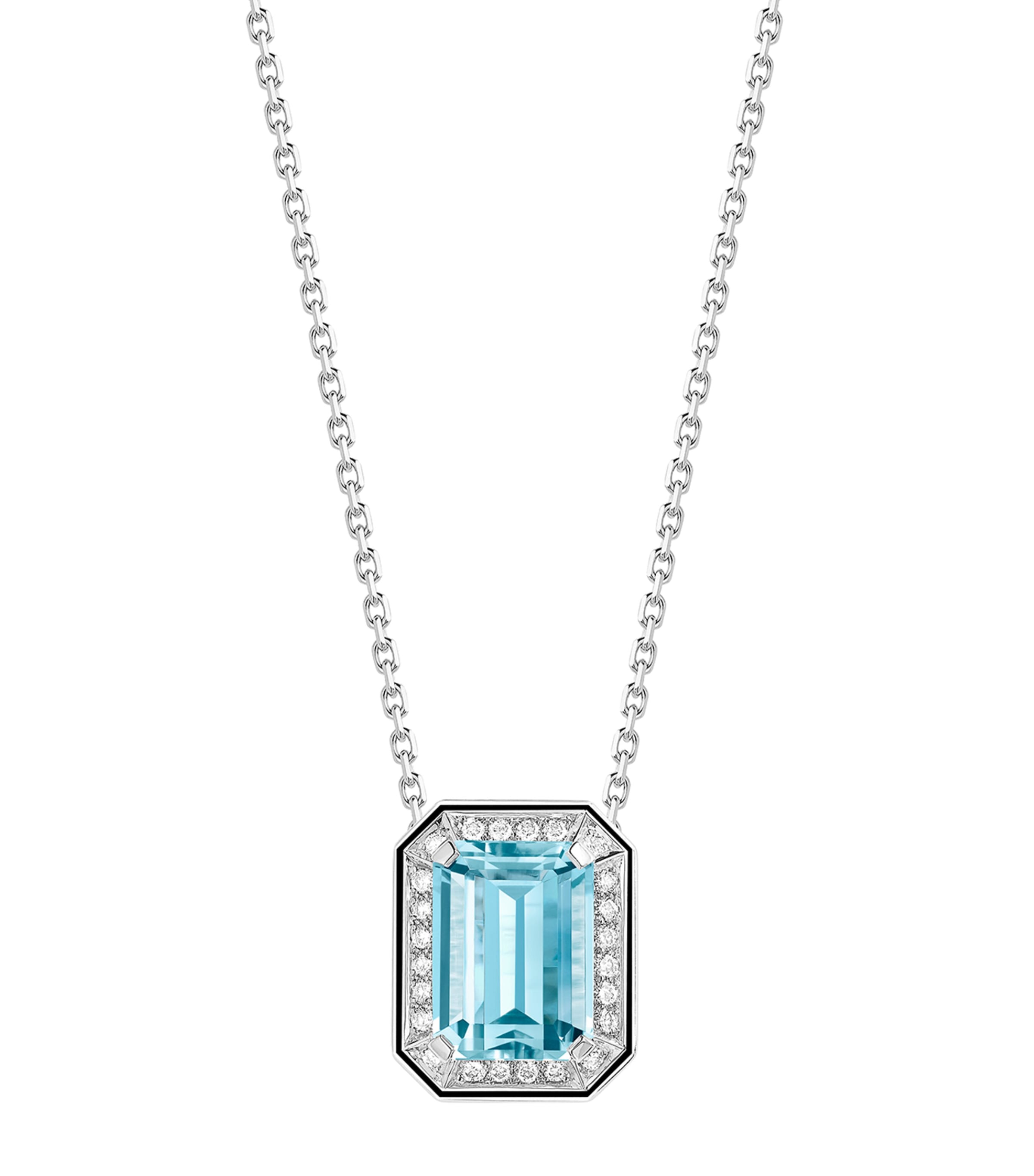 White Gold, Diamond and Aquamarine Vendôme Liseré Pendant Necklace AQUAMARINE Image 2