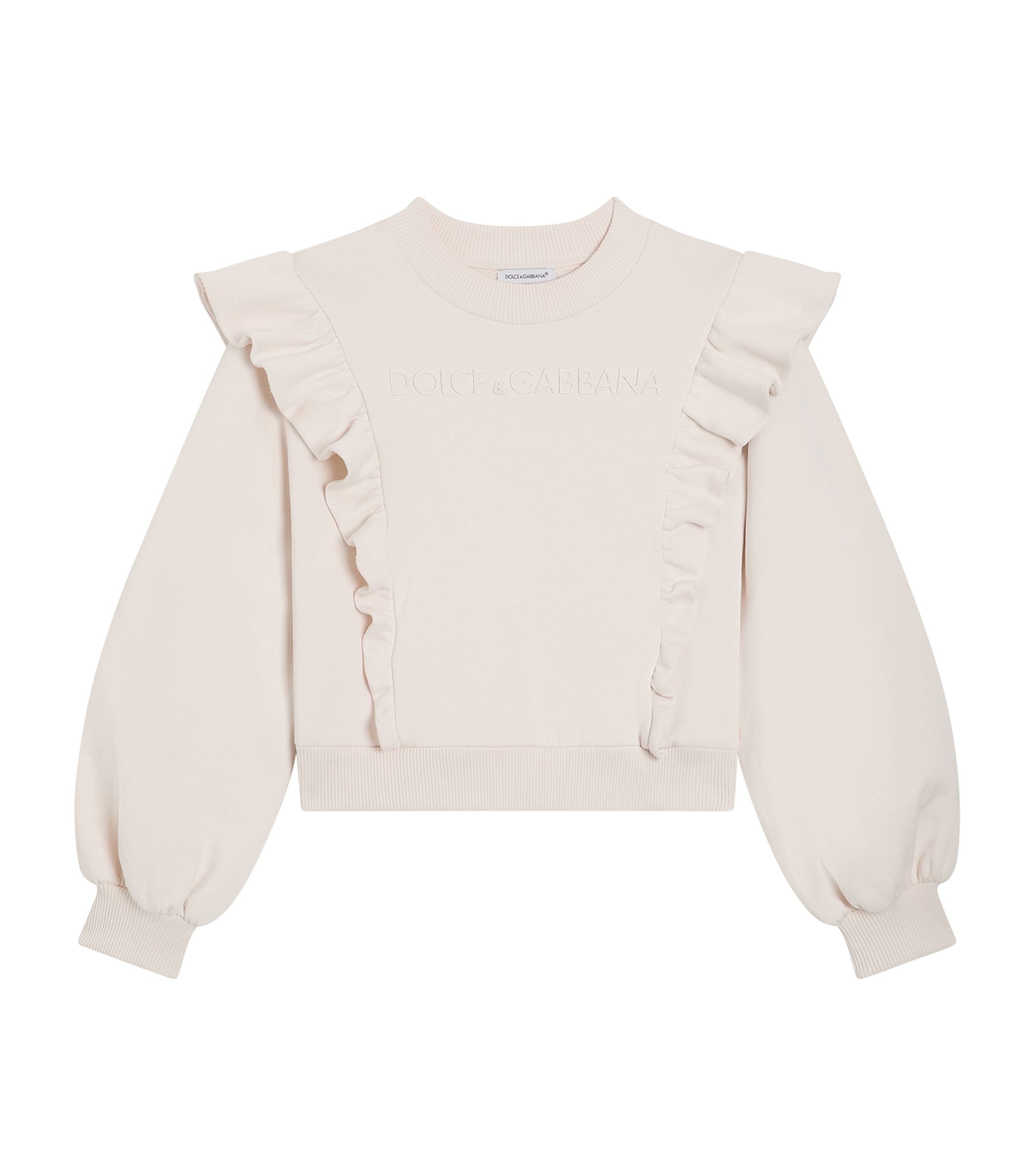 Dolce&Gabbana Kids Virgin Wool-Blend Frilled Logo Oversized Sweatshirt (8-12+ Years) Pale Rose Image 1