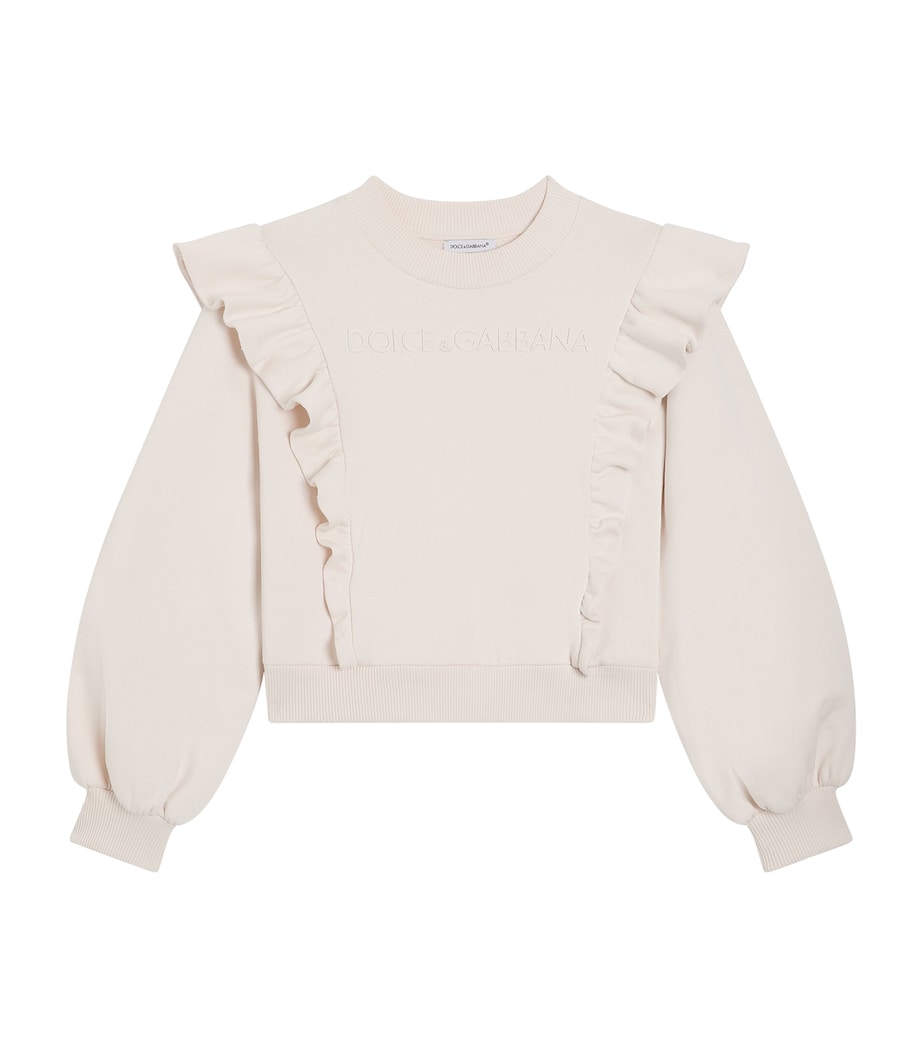 Dolce&Gabbana Kids Virgin Wool-Blend Frilled Logo Oversized Sweatshirt (8-12+ Years) Pale Rose Image 1