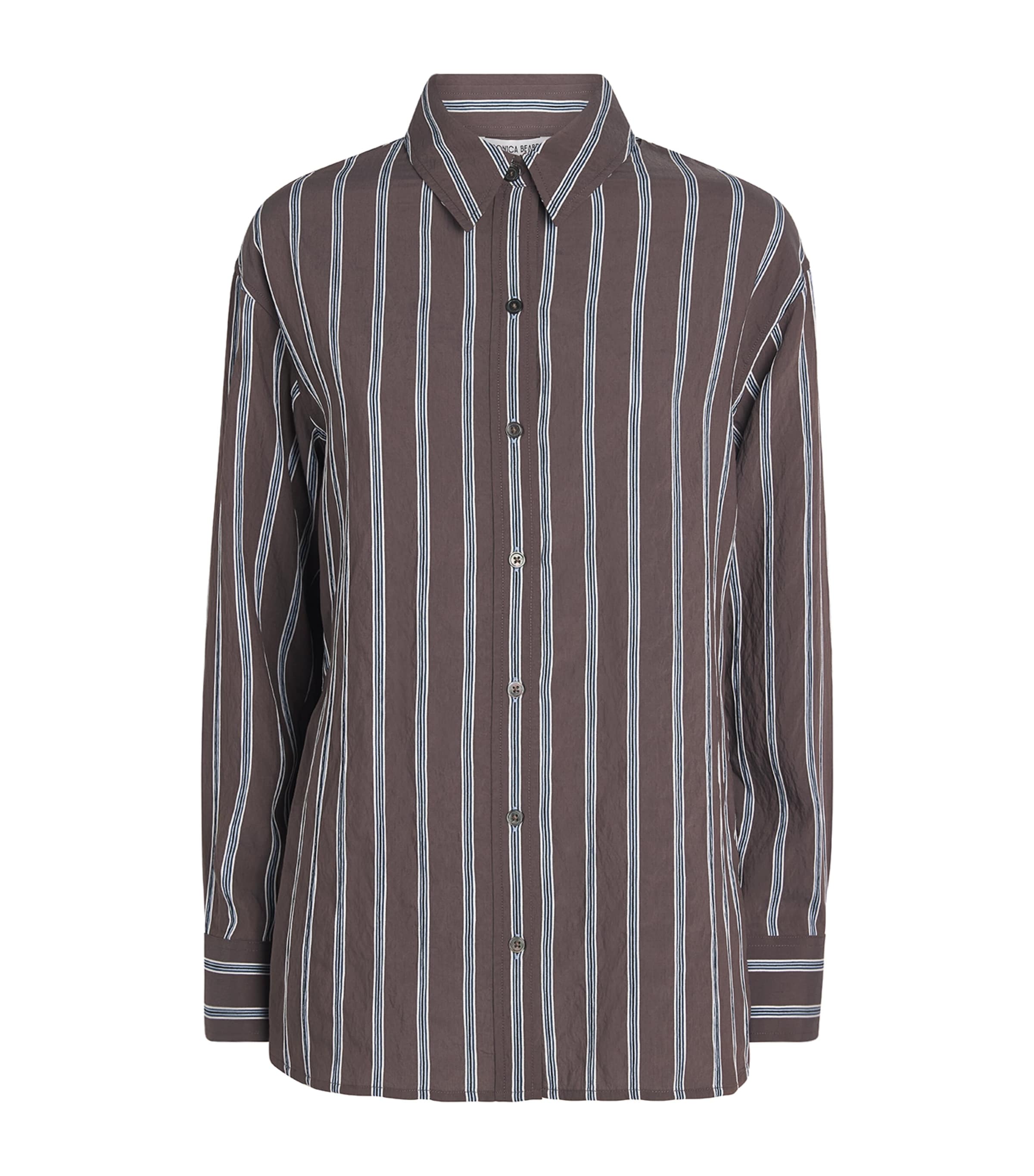 Veronica Beard Womens Stripe Lloyd Shirt Dark Mocha Image 1