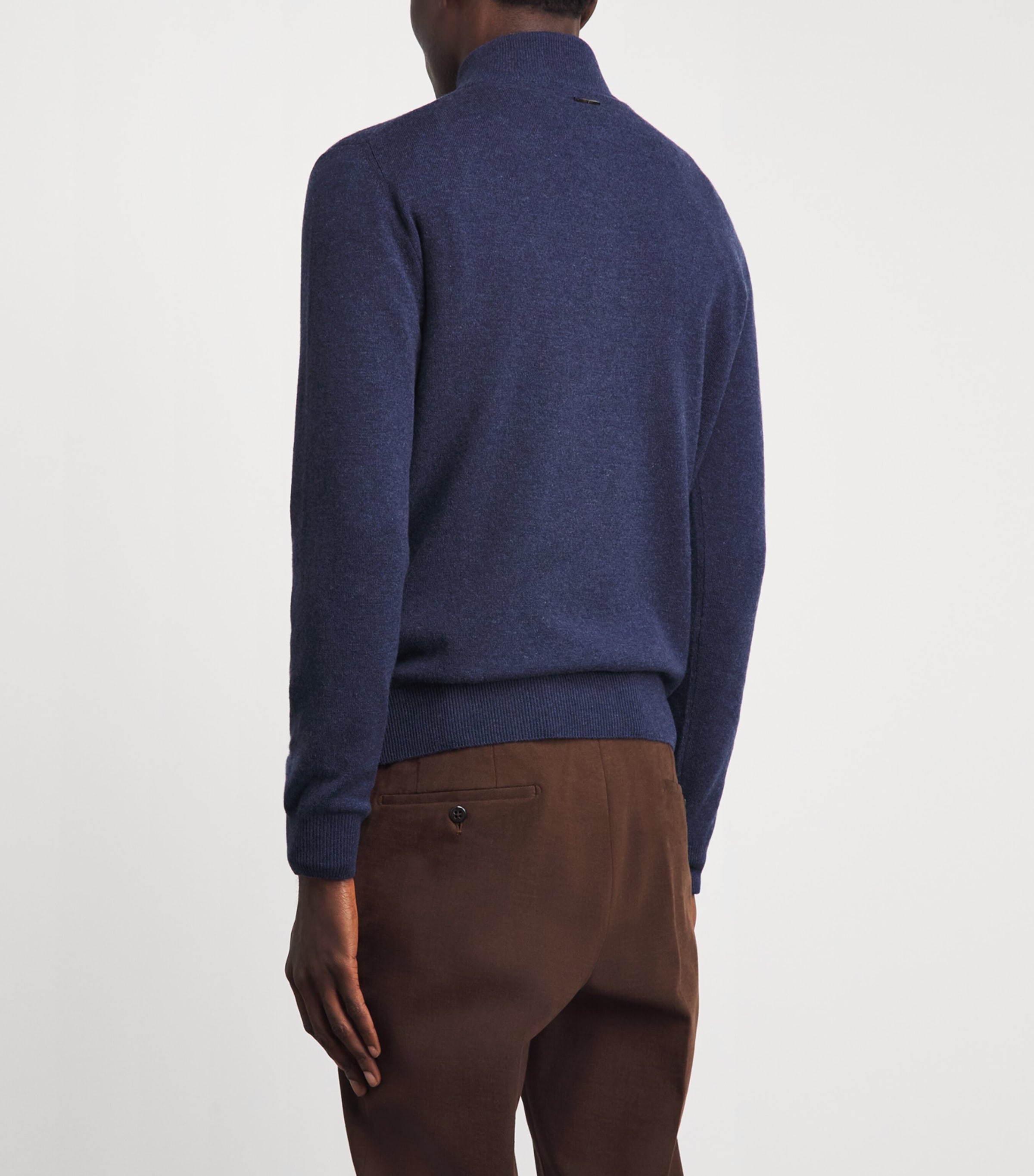 Corneliani Mens Virgin Wool-Cashmere Quarter-Zip Sweater Blue Image 5