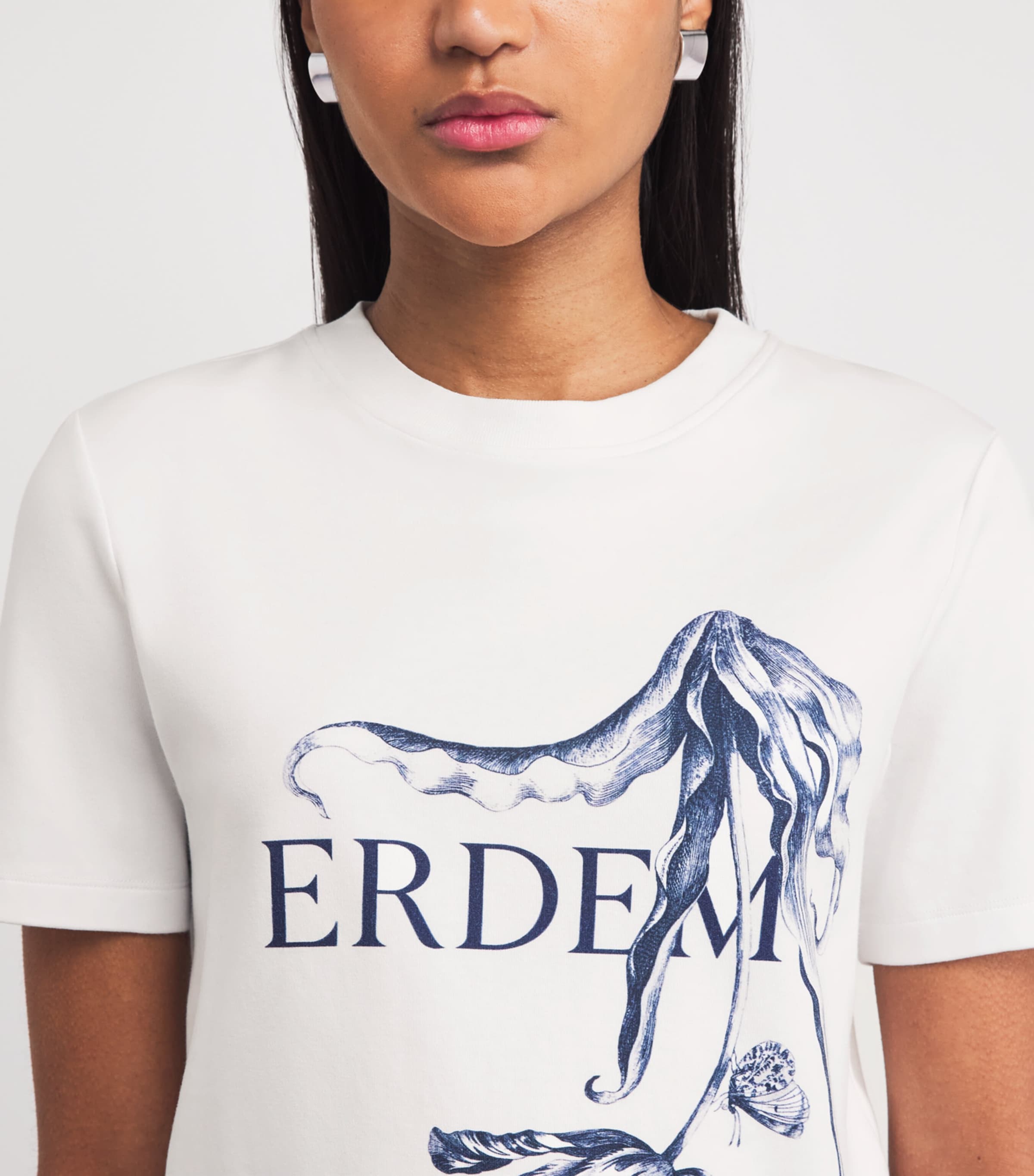 Erdem Womens Cotton Floral Print T-Shirt Btnical Engrve White Image 3