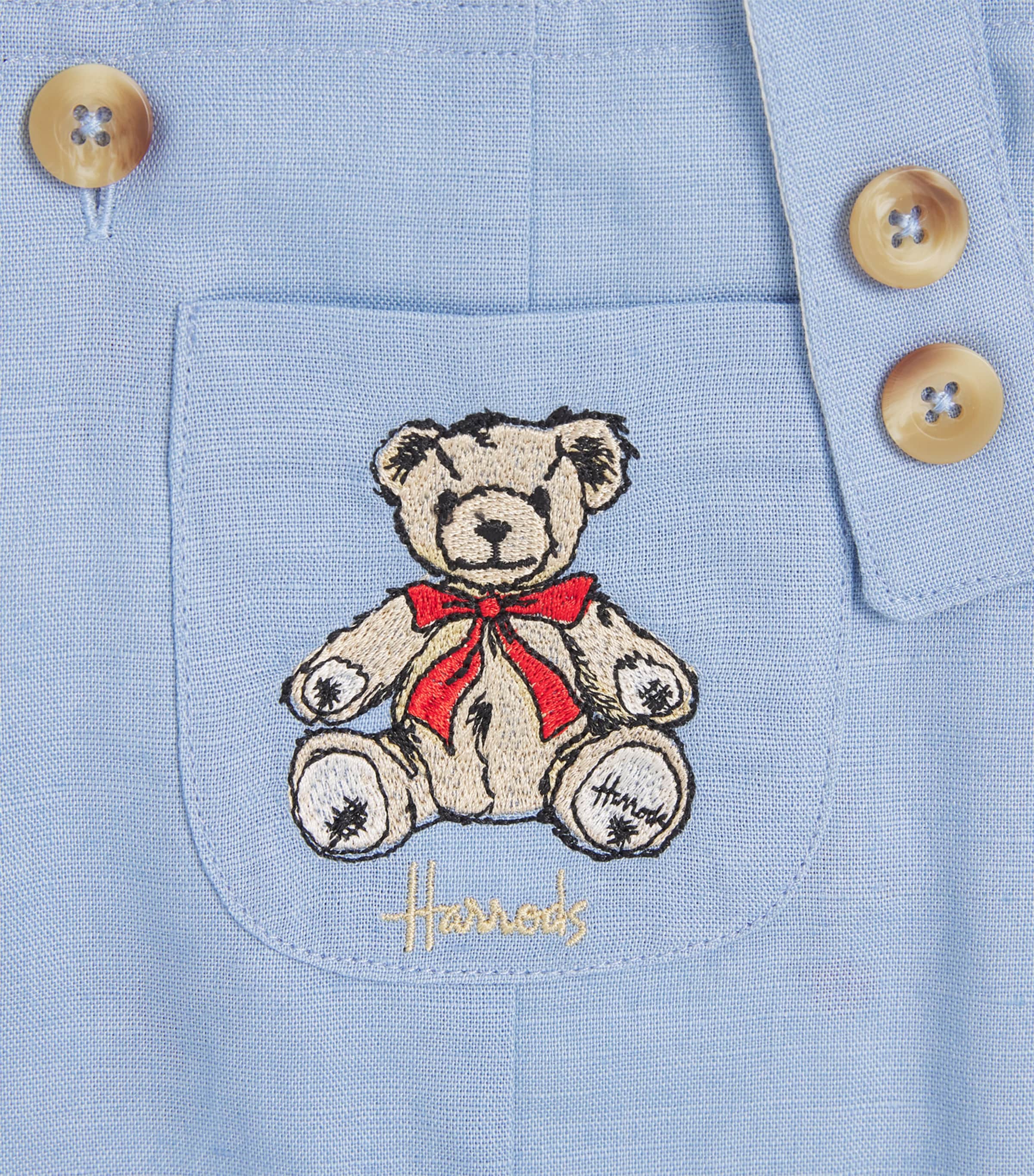 Harrods Linen-Cotton Henry Bear Dungarees (0-18 Months) Blue Image 3