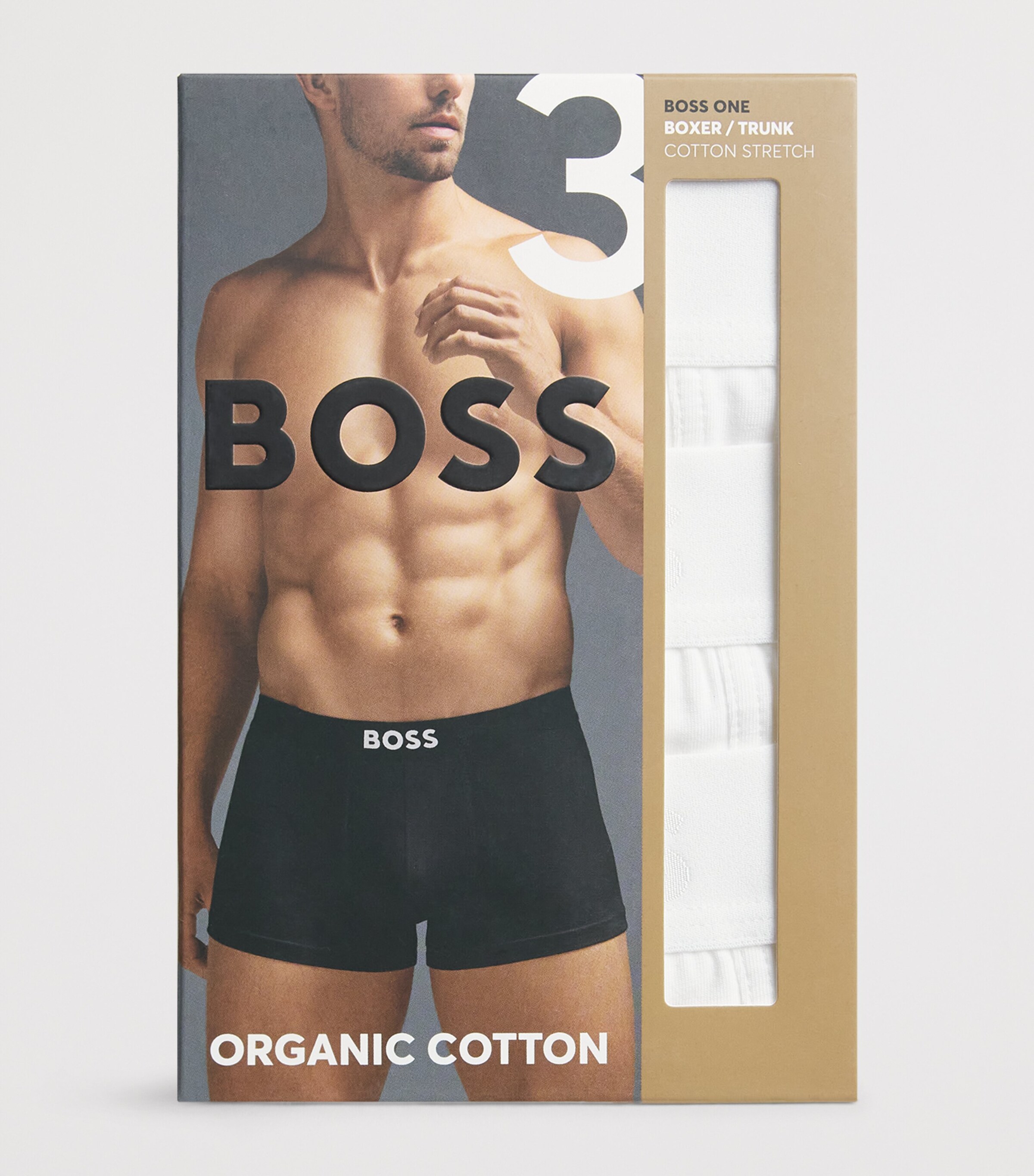 BOSS Mens Organic Cotton Stretch Boxers (Pack of 3) Open White Image 4