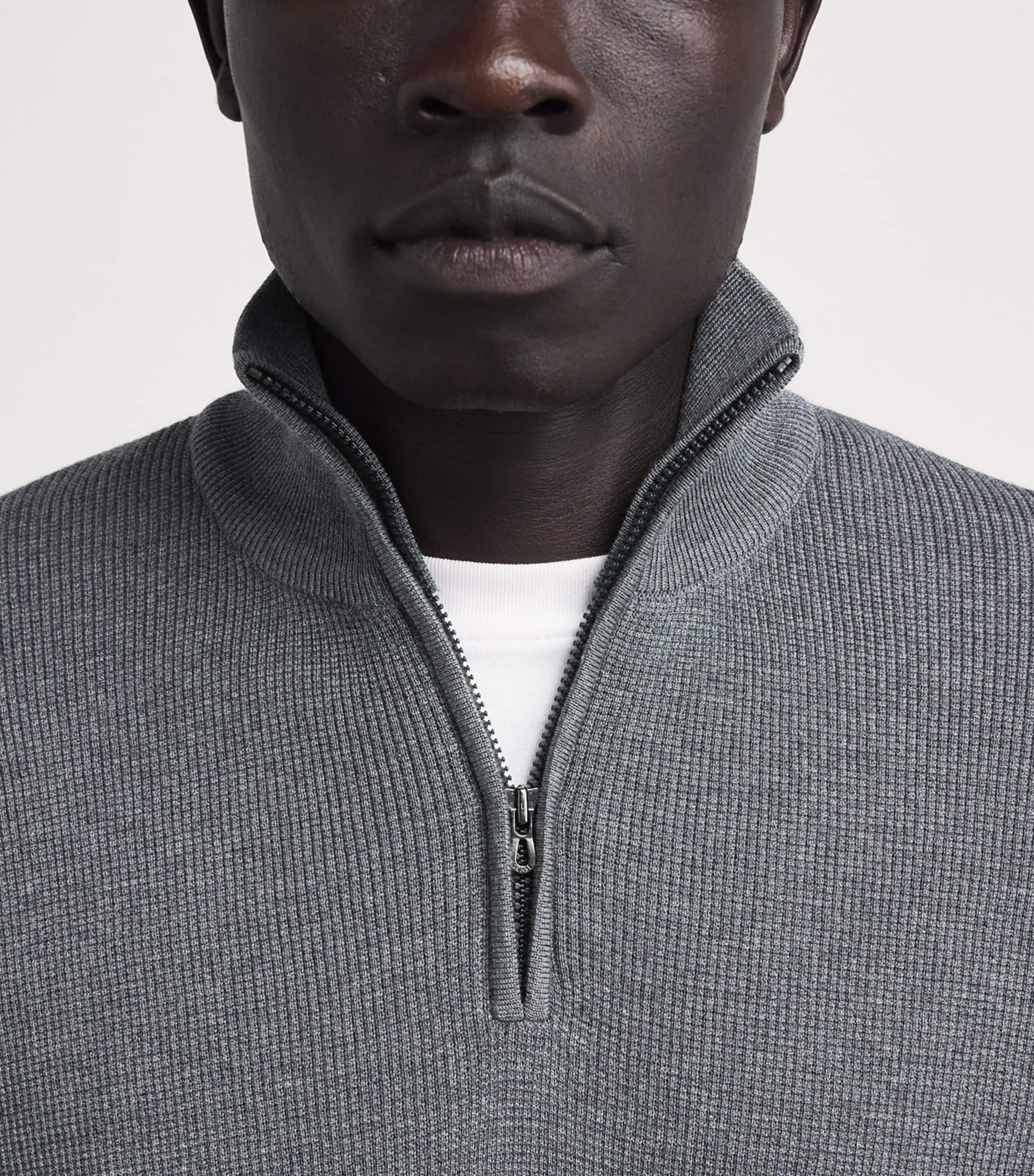 Sease Mens Wool Waffle-Knit Sweater Graphite Grey Image 3