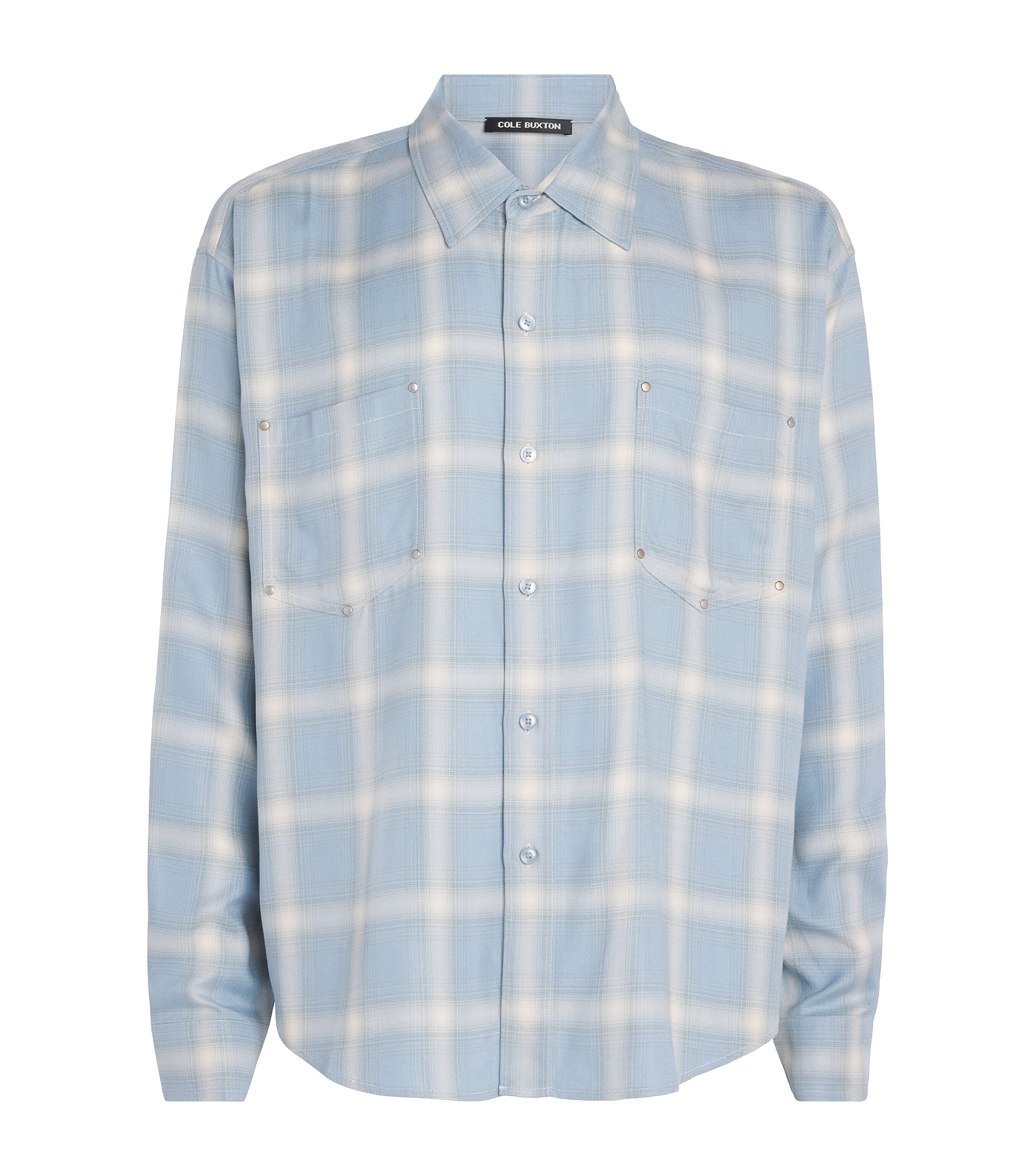 Cole Buxton Mens Check Western Shirt Baby Blue Image 1