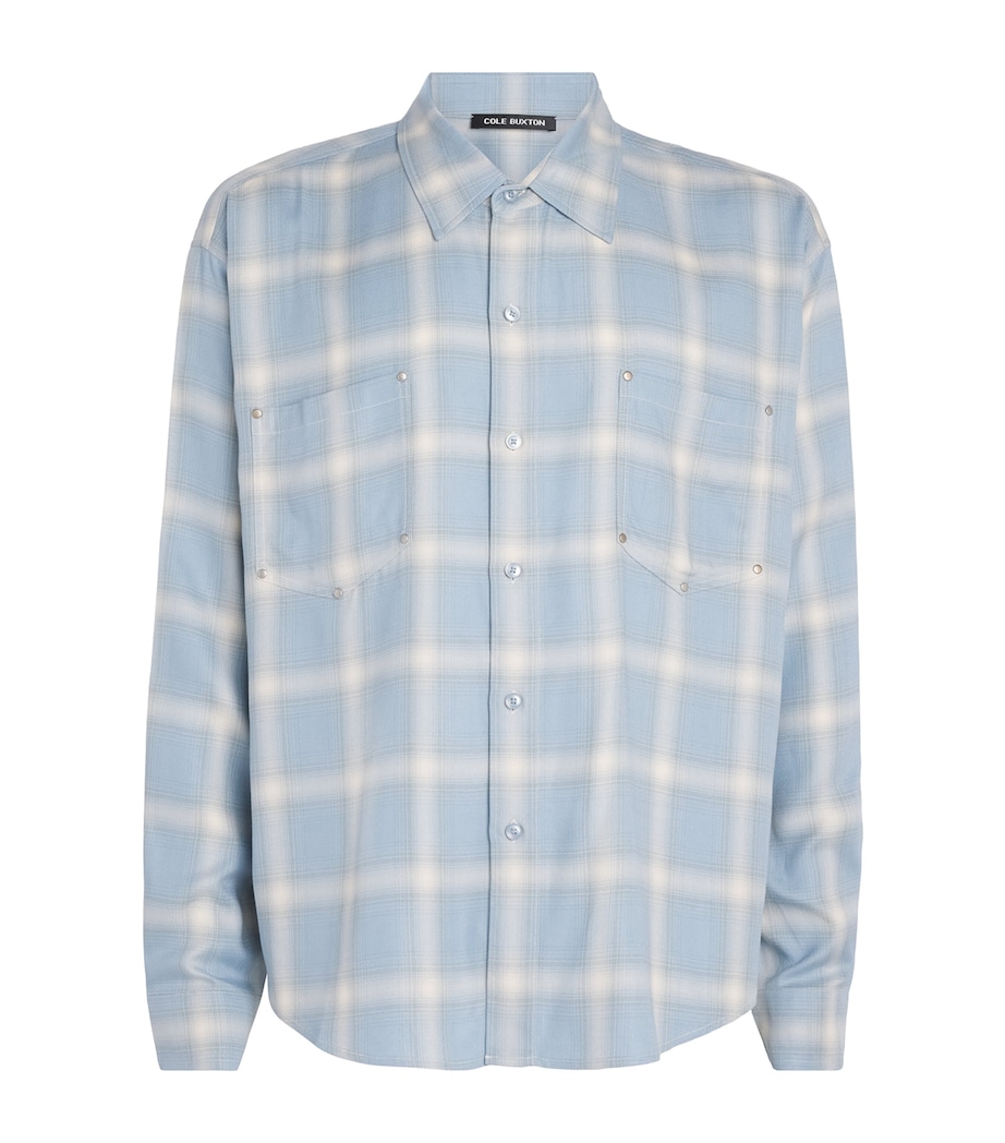 Cole Buxton Mens Check Western Shirt Baby Blue Image 1