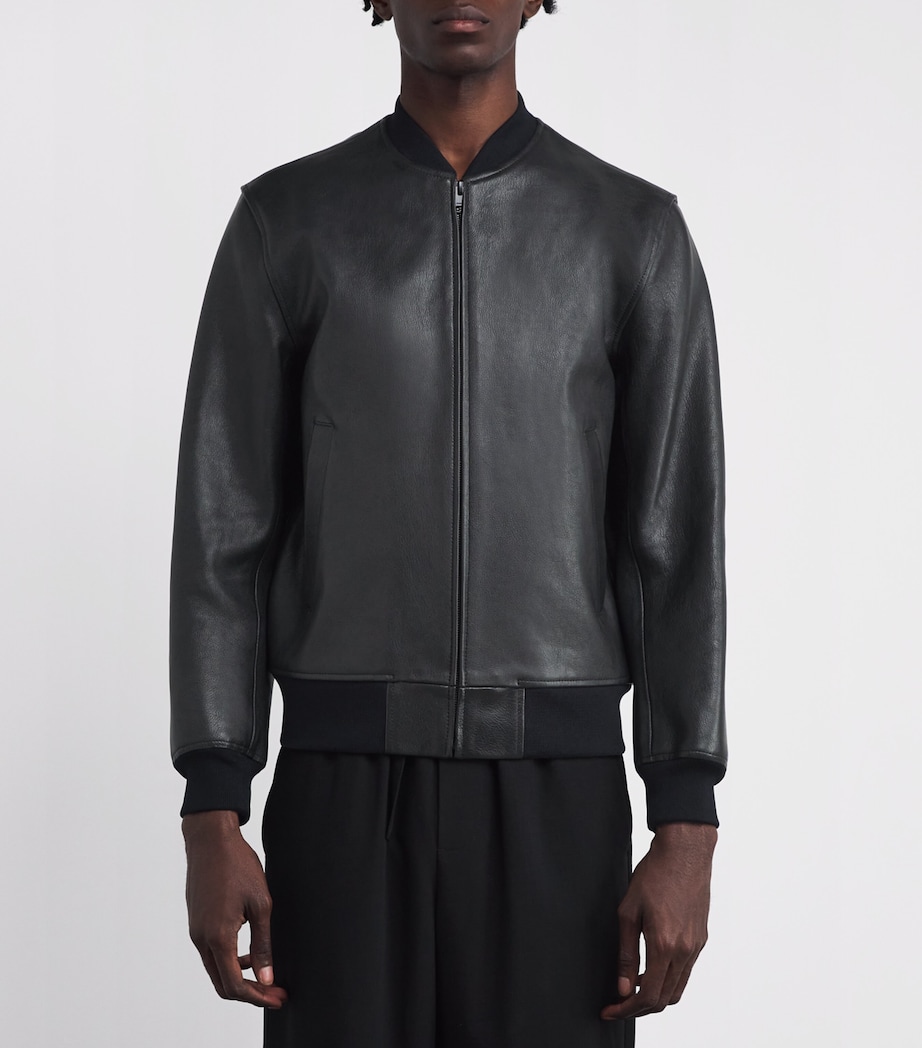 Leather Bomber Jacket BLACK Image 3