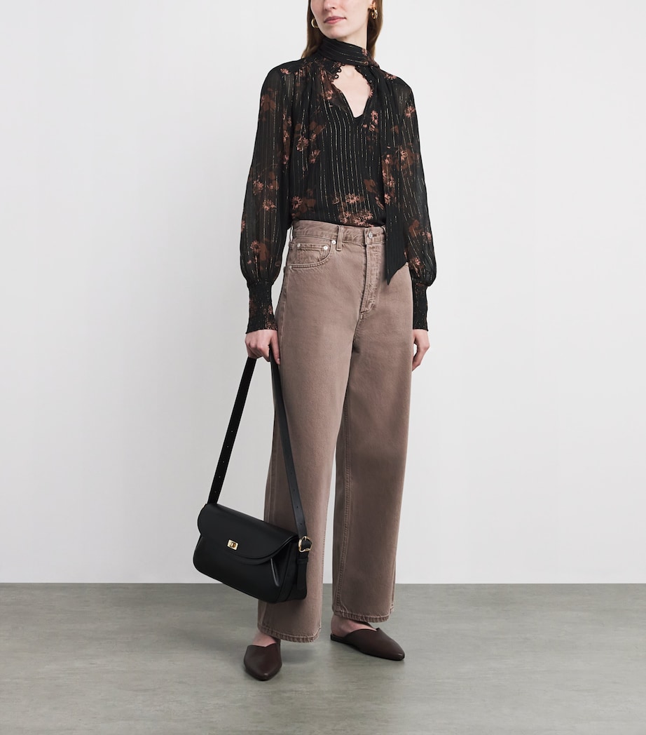 Georgette Floral Blouse and Tie BLACK/MULTI Image 2