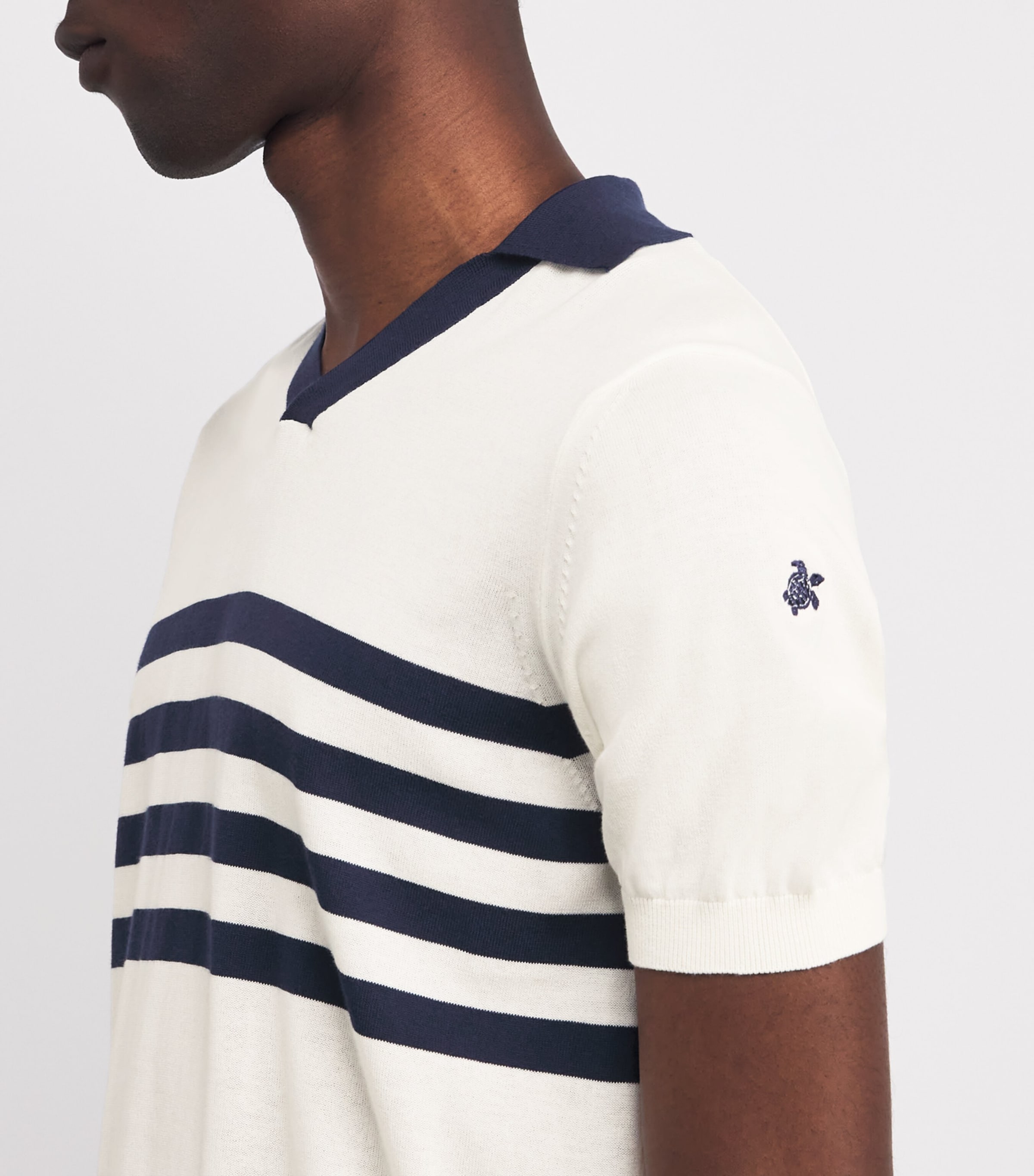 Cotton Stripe Polo Shirt 003-OFF-WHITE Image 6