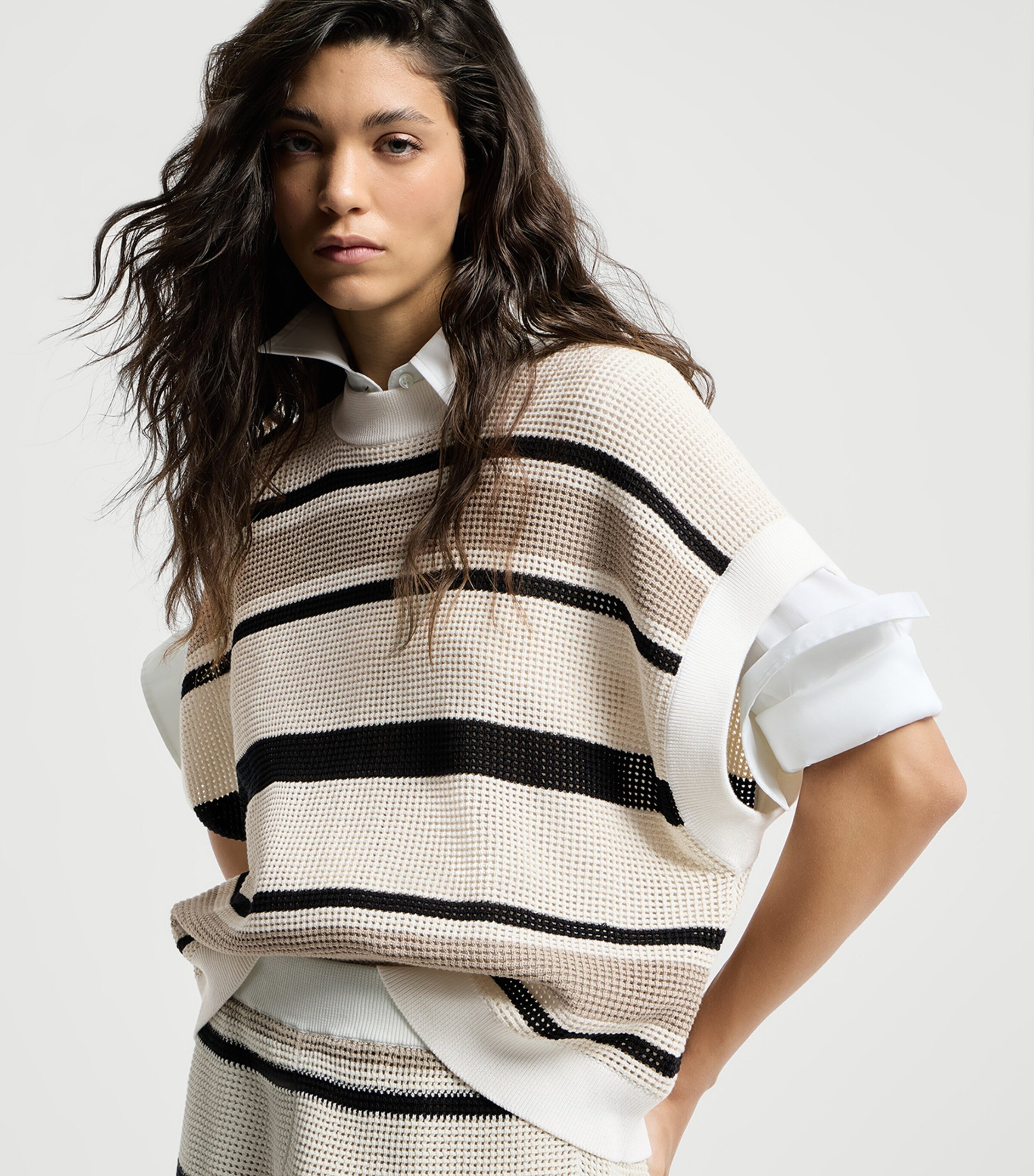 Brunello Cucinelli Womens Cotton Stripe Sweater Vest Image 4