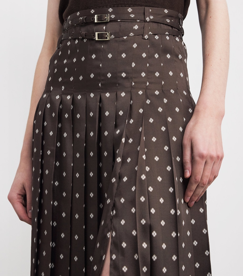 Pleated Patterned Midi Skirt BROWN / WHITE Image 6
