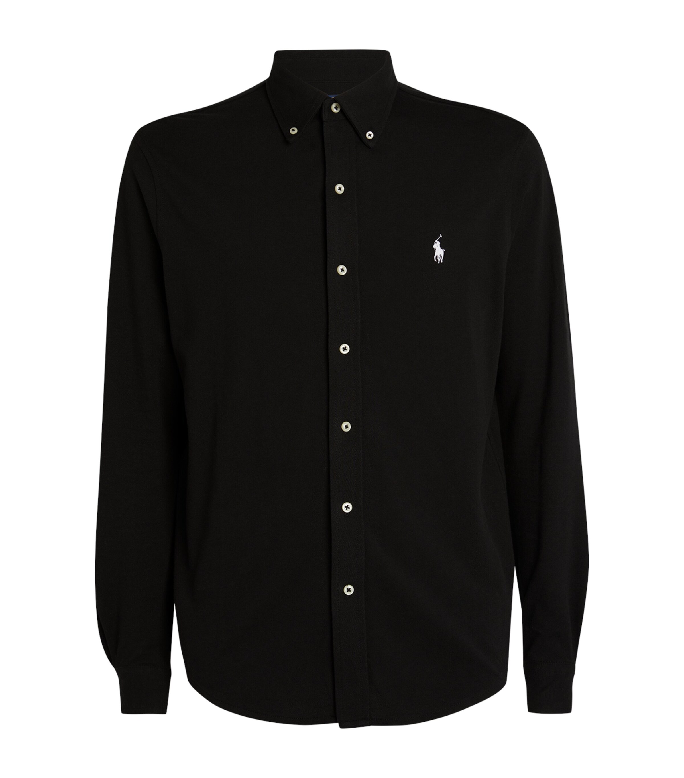 Polo Ralph Lauren Black Shirt With Button-down Collar And Pony Embroidery On The Front In Black