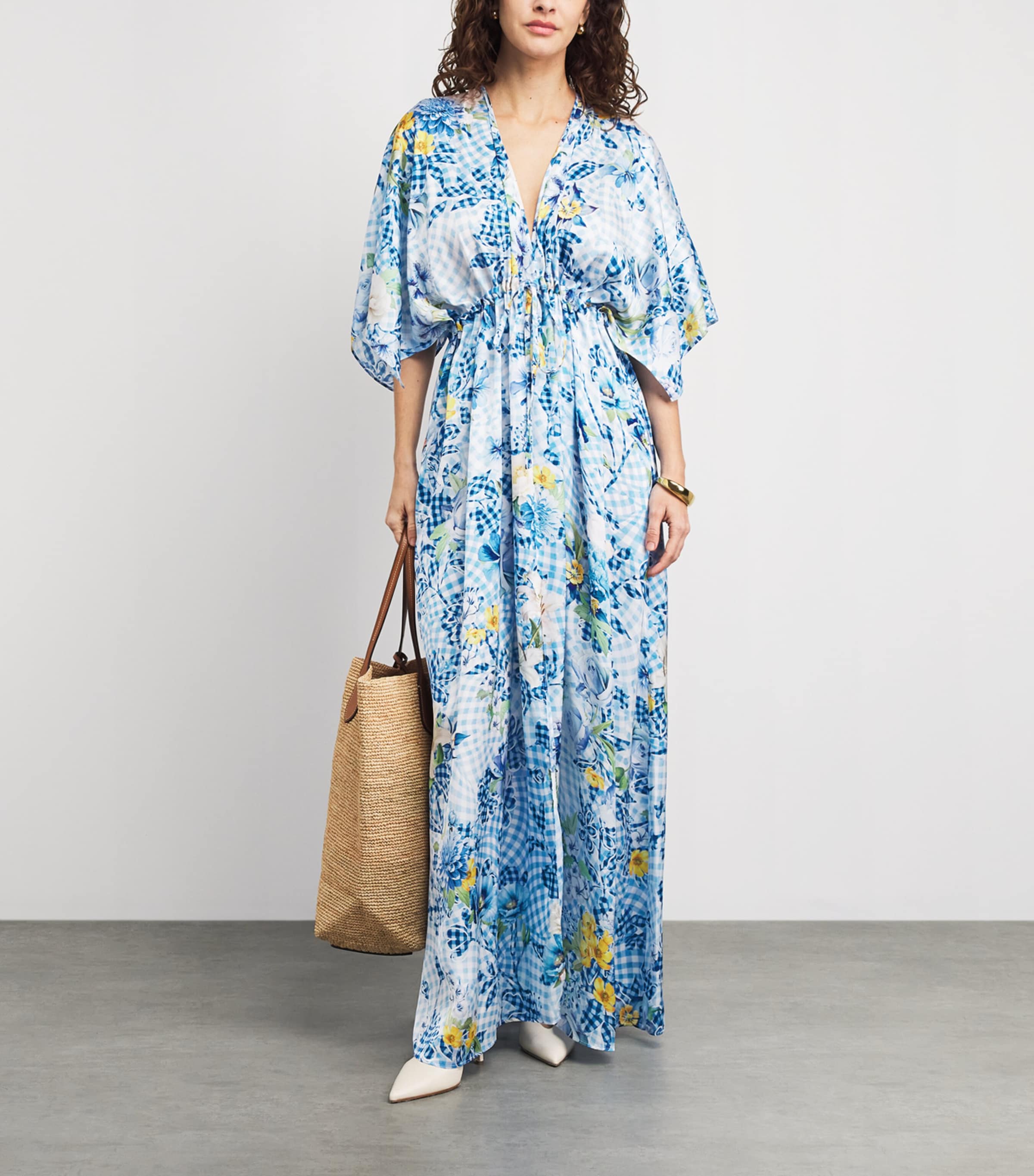 Mary Katrantzou Womens Satin Fleur de Vichy Taormina Kaftan Dress Fleur Blubry Aop Image 2