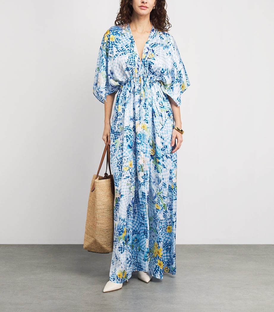 Mary Katrantzou Womens Satin Fleur de Vichy Taormina Kaftan Dress Fleur Blubry Aop Image 2