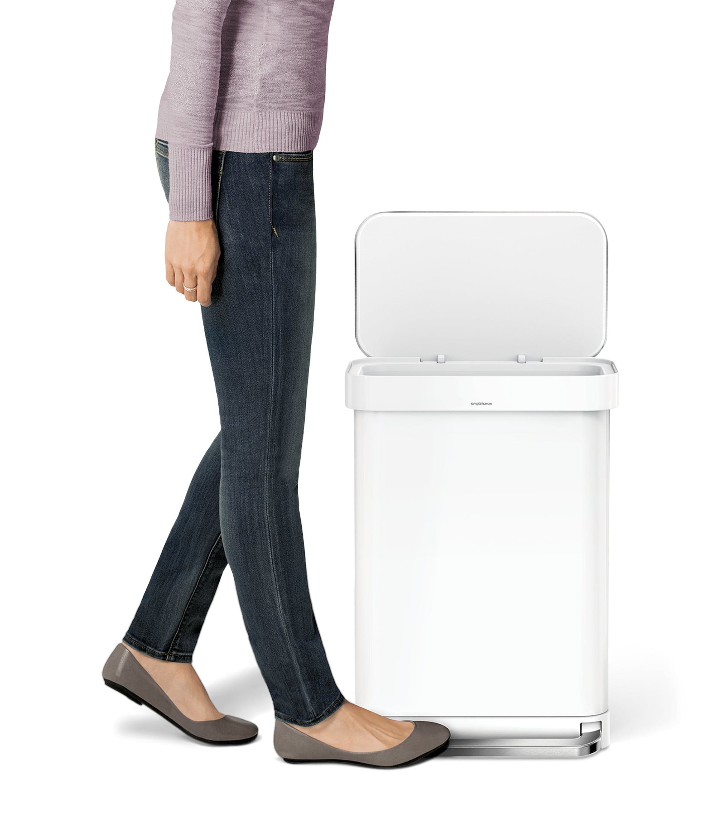 Simplehuman Rectangular Pedal Bin (55L) White Image 4