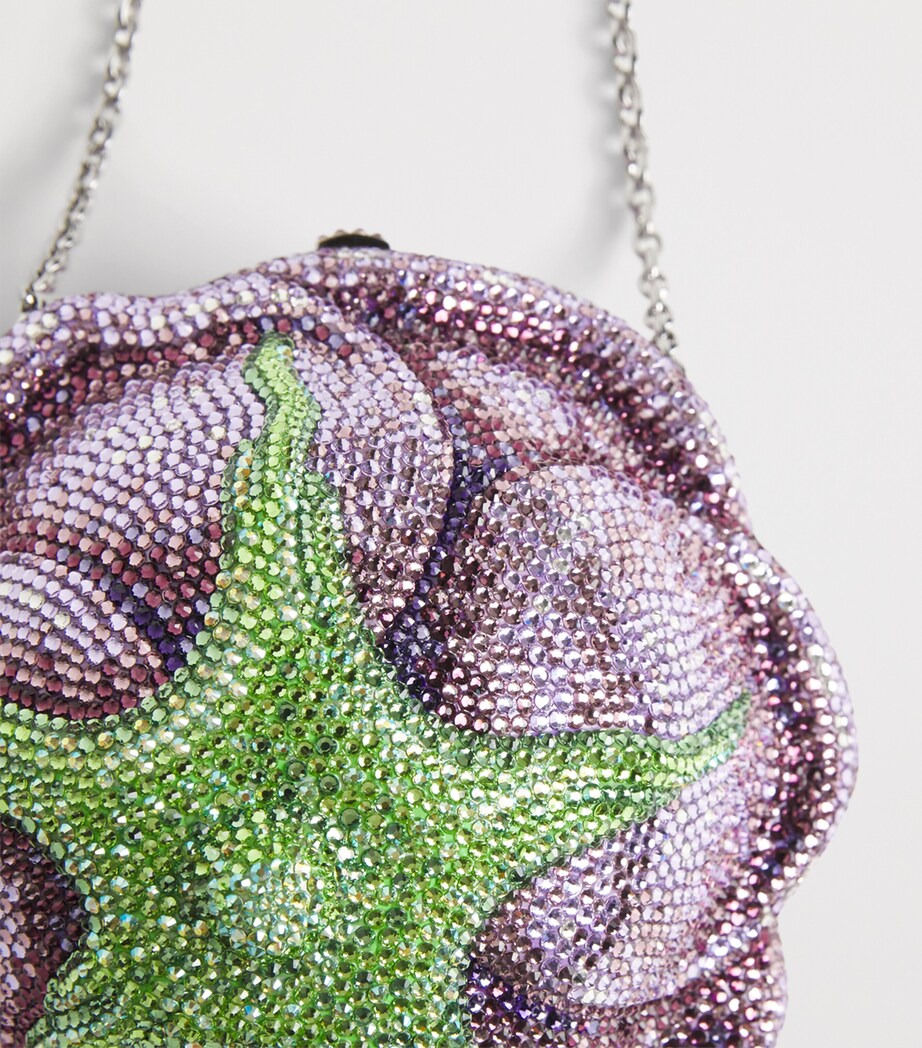 Judith Leiber Crystal-Embellished Rose Clutch Bag Silver Lilac Multi Image 4