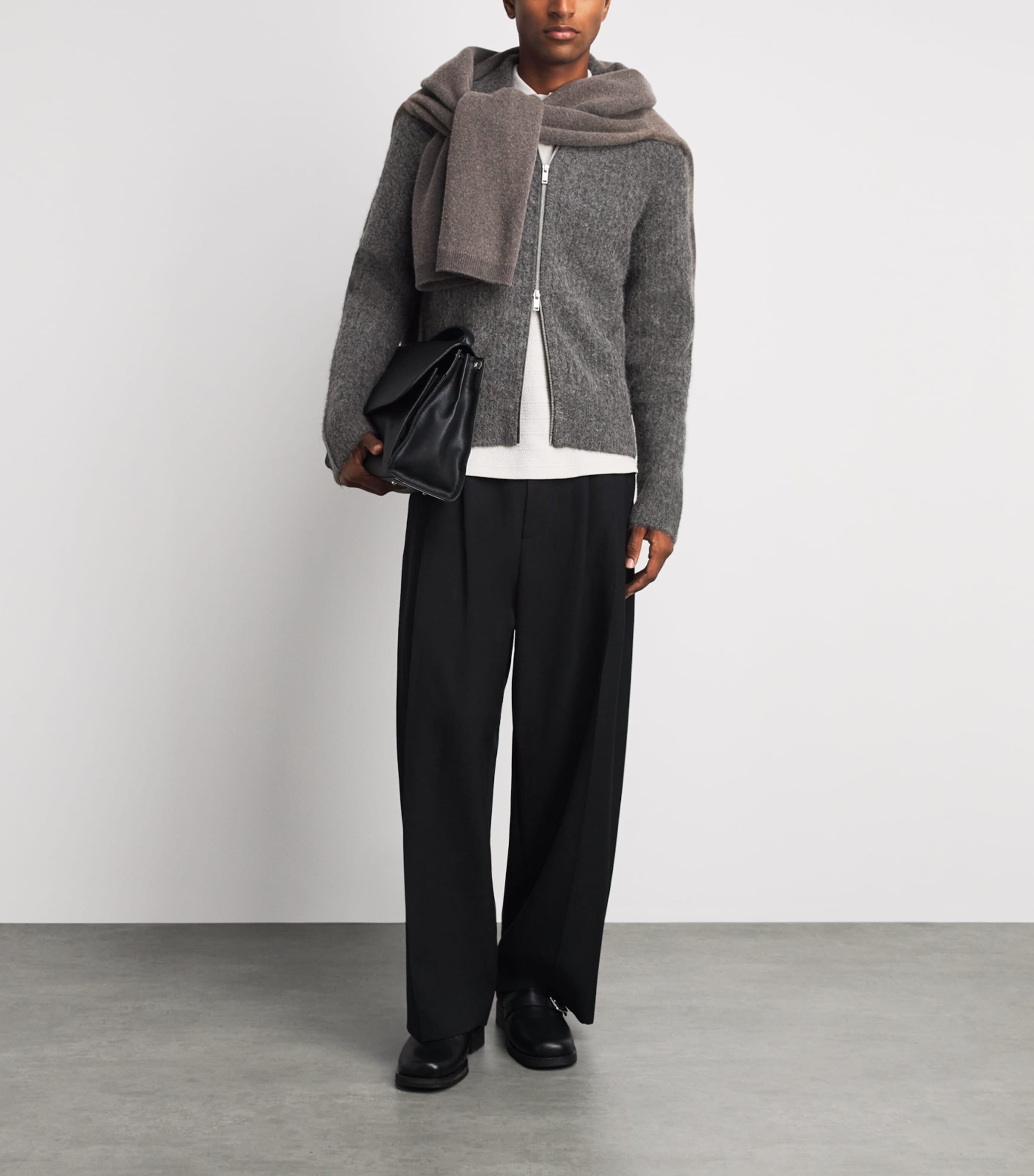 Samsøe Samsøe Mens Alpaca-Blend Sajob Zip-Up Cardigan Dark Grey Mel. Image 2