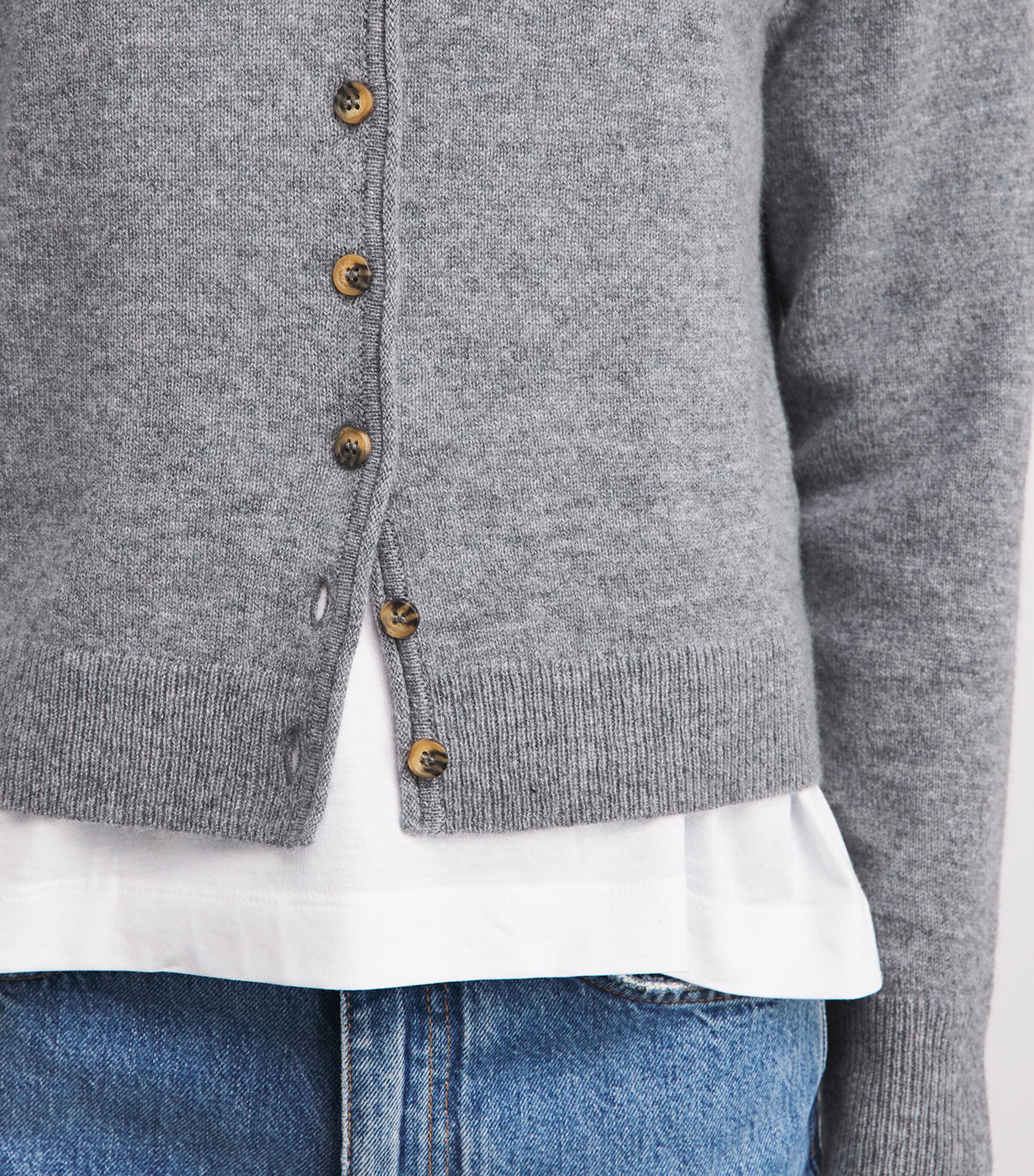 ME+EM Womens Cashmere Roll-Trim Cardigan Grey Marl Image 3