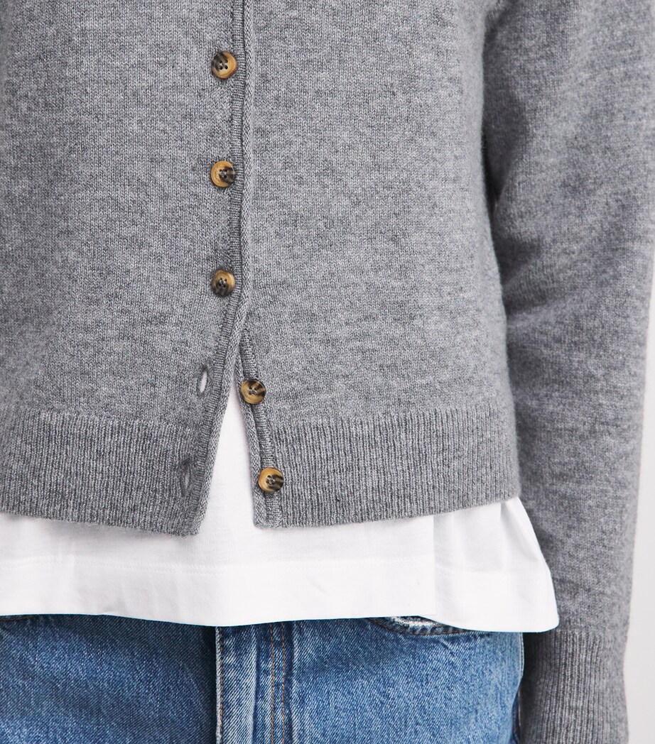 ME+EM Womens Cashmere Roll-Trim Cardigan Grey Marl Image 3