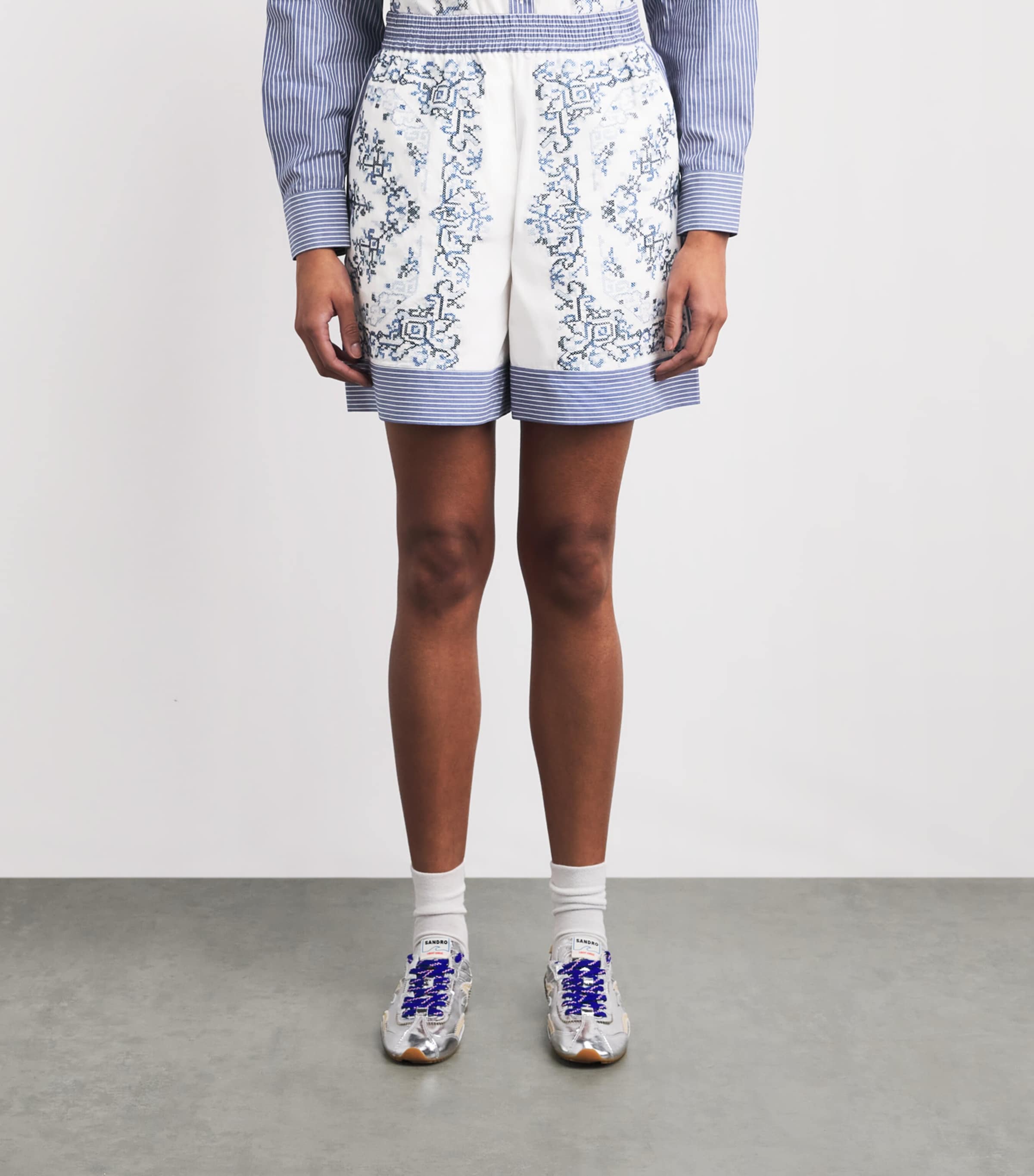 Claudie Pierlot Womens Cotton Cross-Stitch Shorts Dual Color Image 4