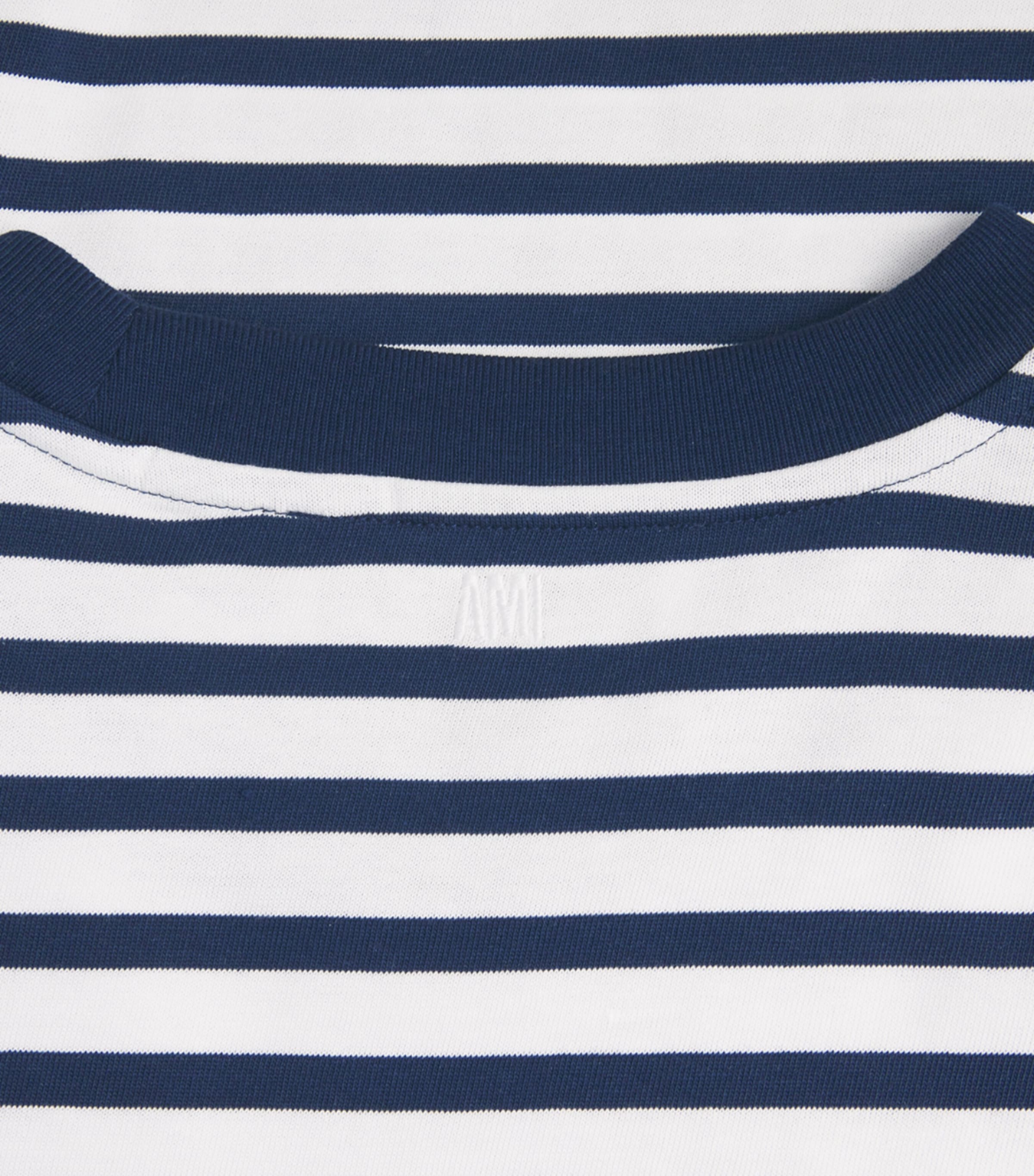 AMI Paris Mens Cotton Stripe Logo T-Shirt Encre/blanc Image 6