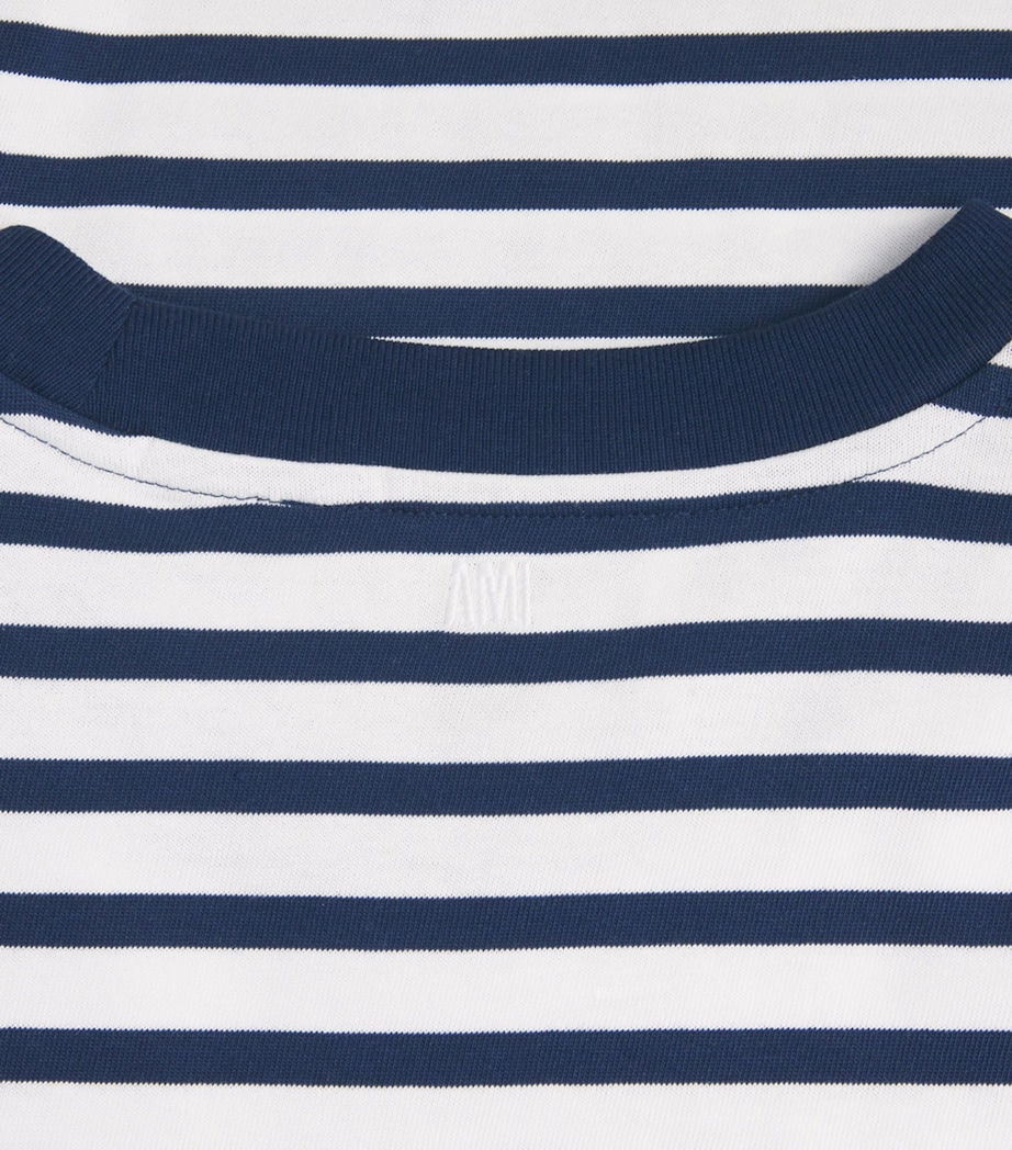 AMI Paris Mens Cotton Stripe Logo T-Shirt Encre/blanc Image 6