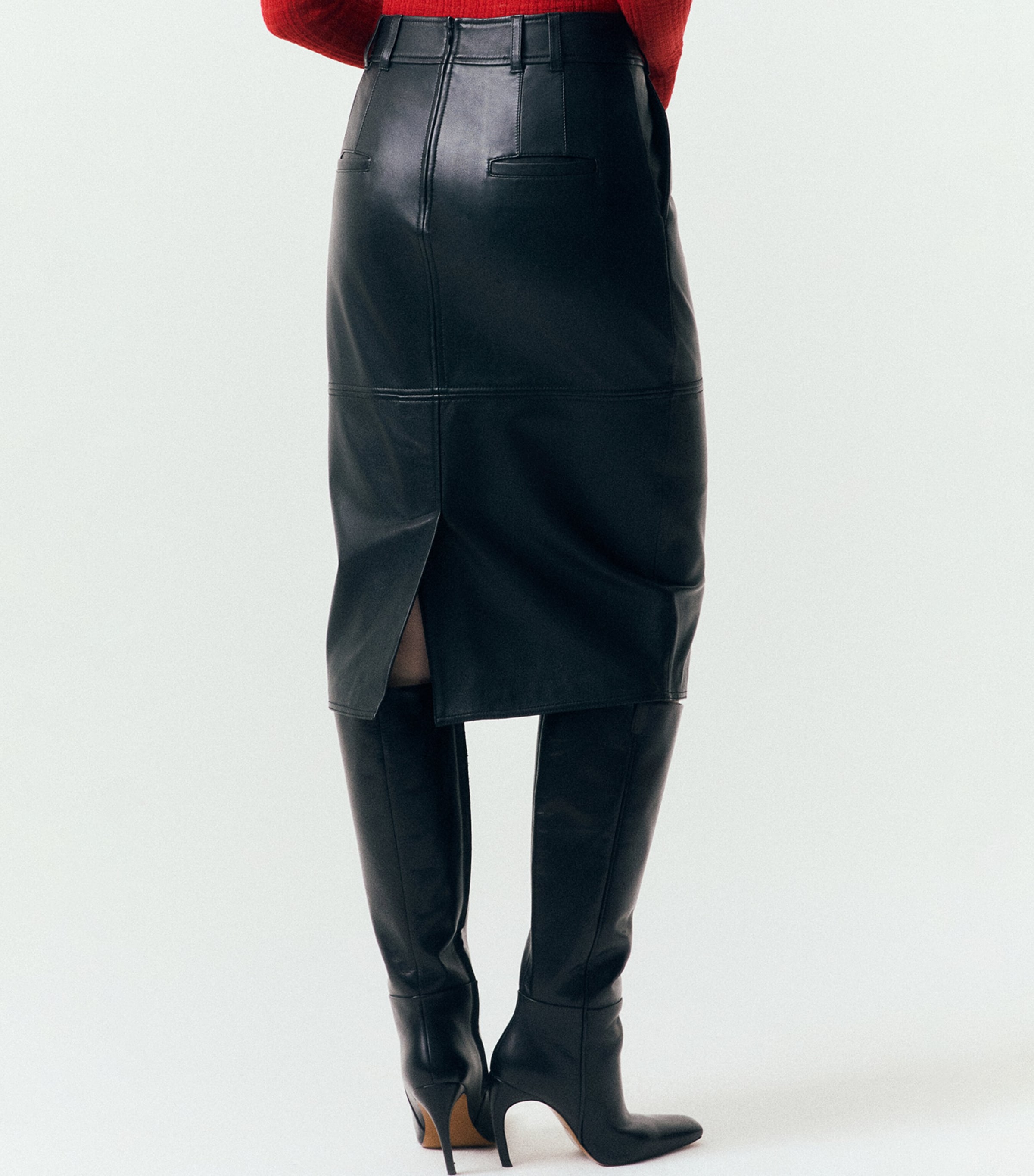 Marella Womens Leather Panelled Skirt Black Image 3