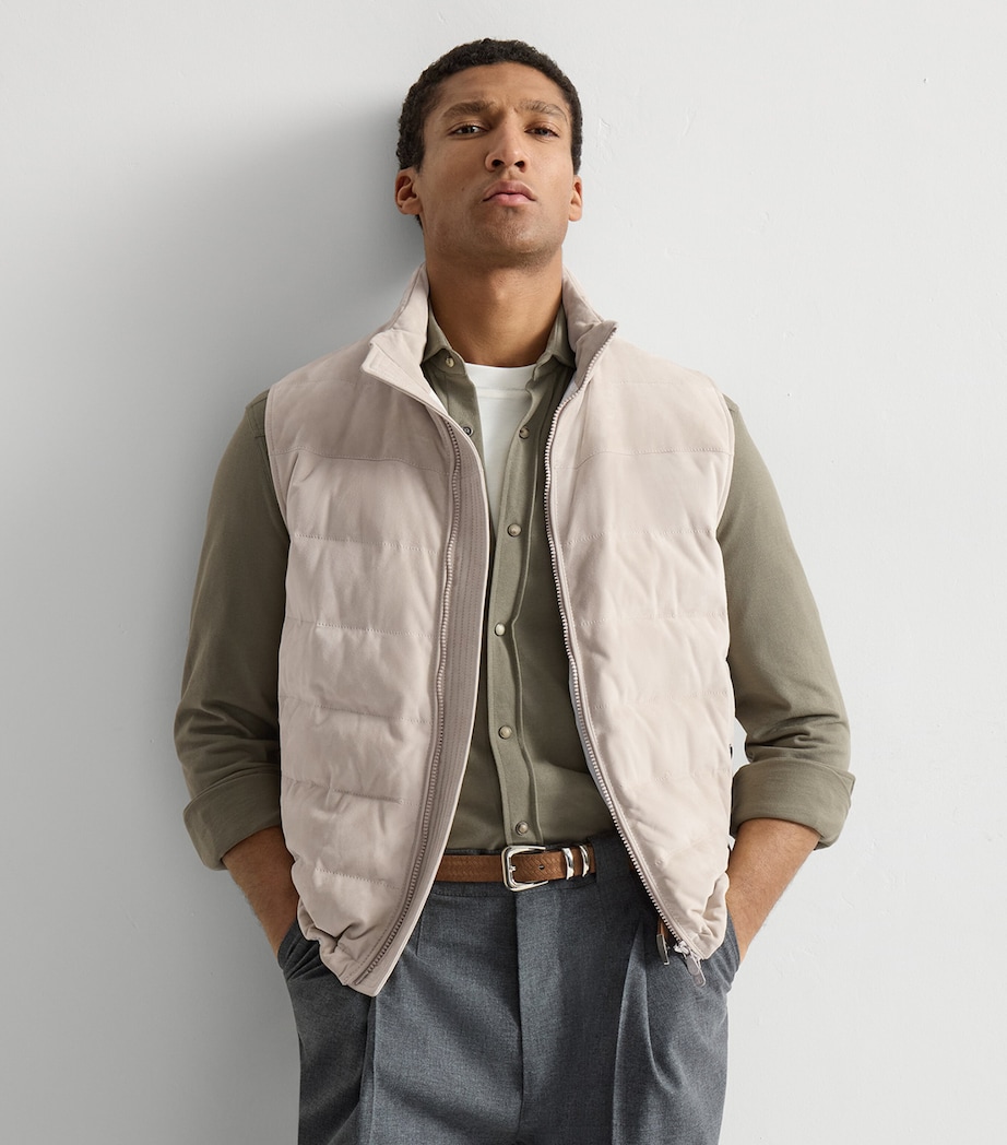 Brunello Cucinelli Mens Suede Quilted Down Gilet Image 3