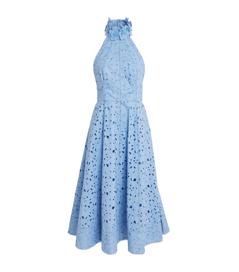 Rebecca Vallance Womens Cotton Embroidered Halterneck Nuvola Midi Dress Blue Image 1
