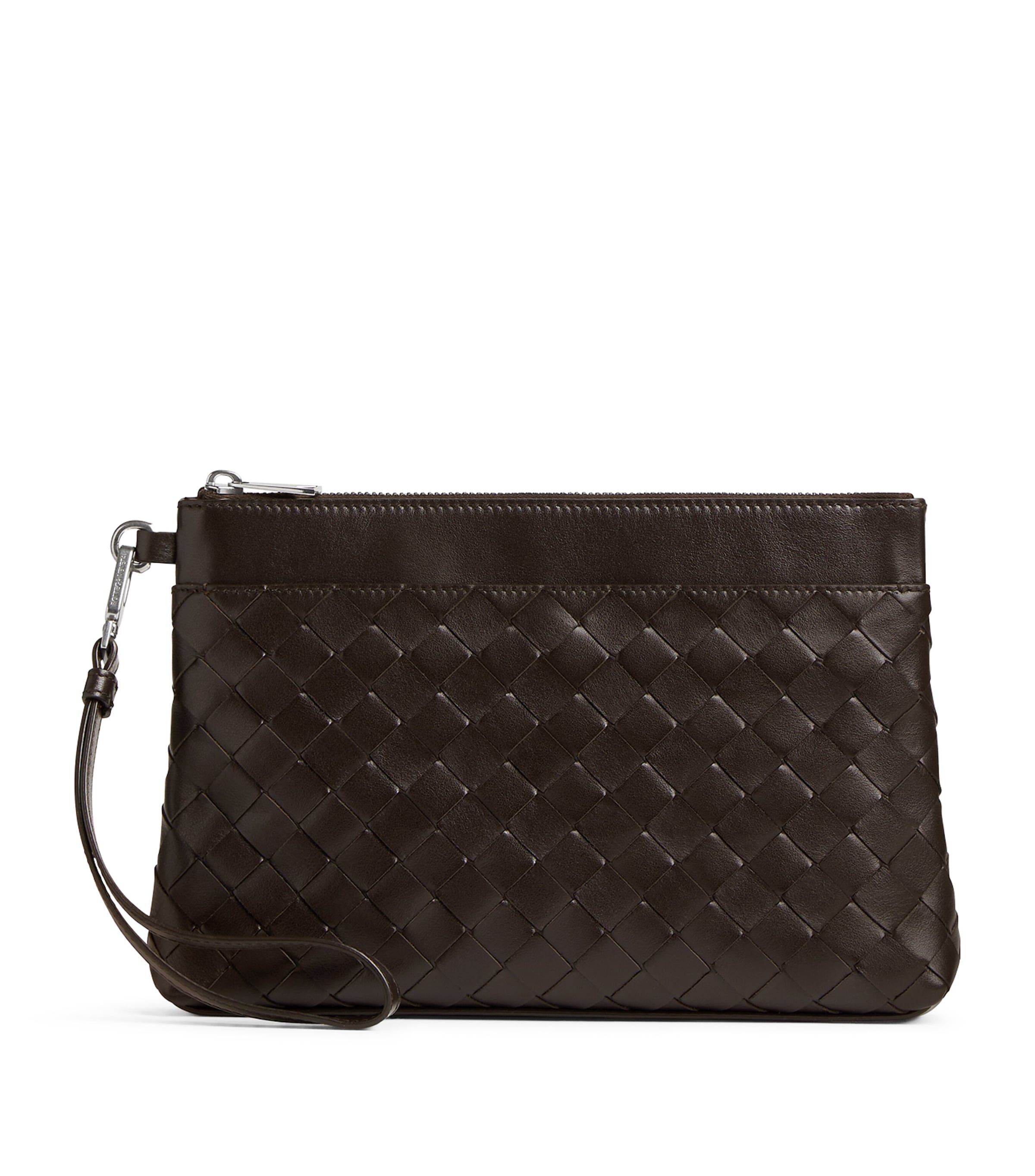 Bottega Veneta Leather Intrecciato Prism Pouch In Brown
