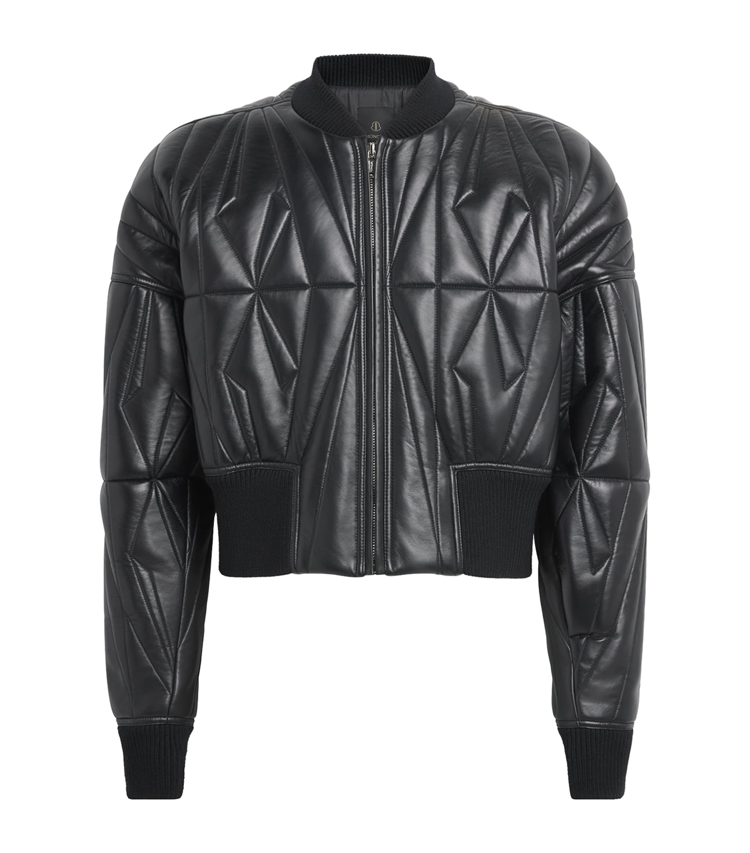 Rick Owens x Moncler Leather Geocamo Cropped Bomber Jacket Black