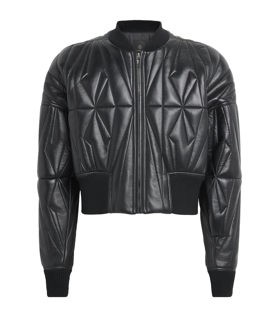 Rick Owens x Moncler Leather Geocamo Cropped Bomber Jacket Black