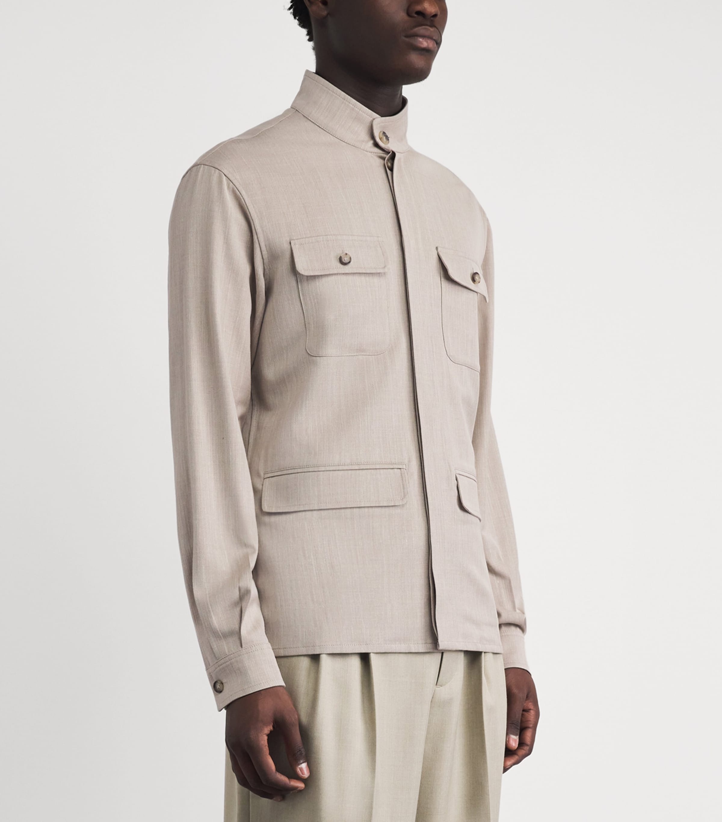 Paul & Shark Mens Wool-Blend Twin-Pocket Overshirt Beige Image 4