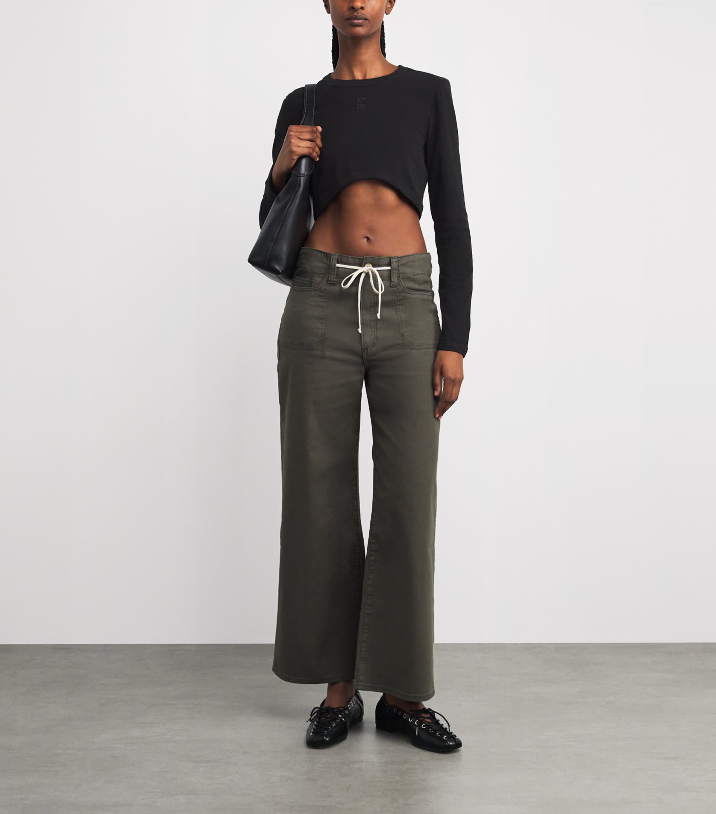 Stretch-Cotton Logo Crop Top BLACK Image 2