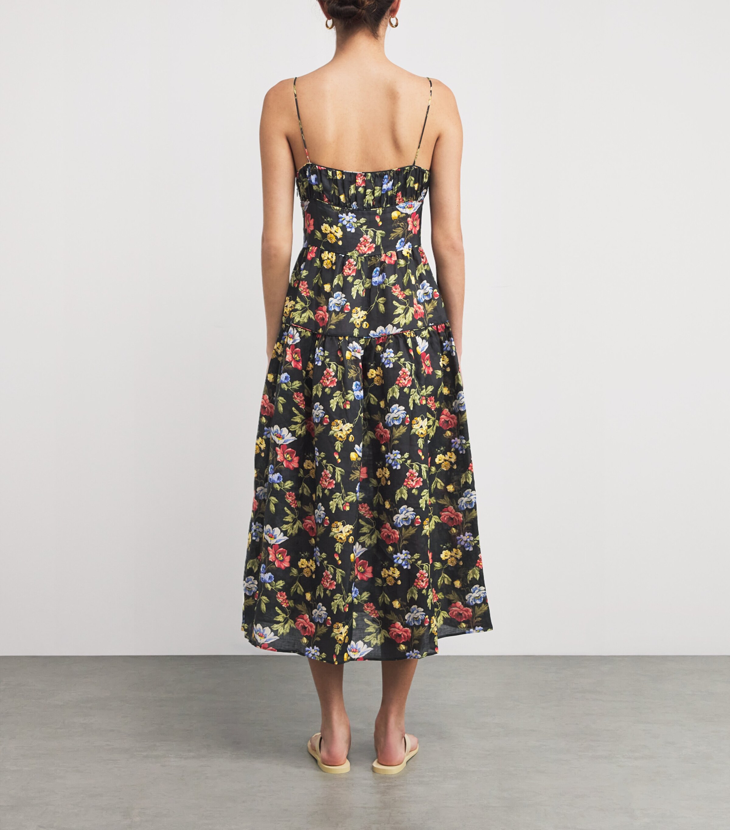 DÔEN Womens Ramie Floral Benoit Midi Dress Noir Wild Rose Image 3