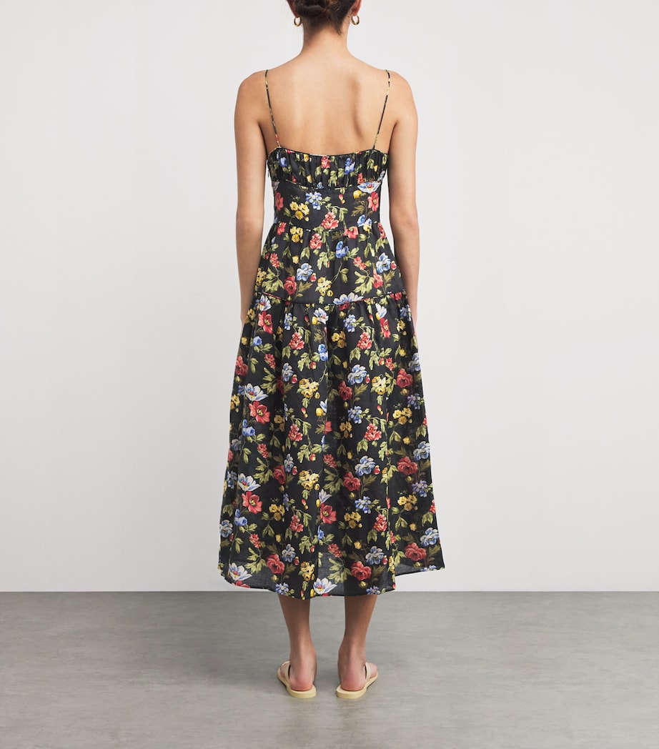 DÔEN Womens Ramie Floral Benoit Midi Dress Noir Wild Rose Image 3