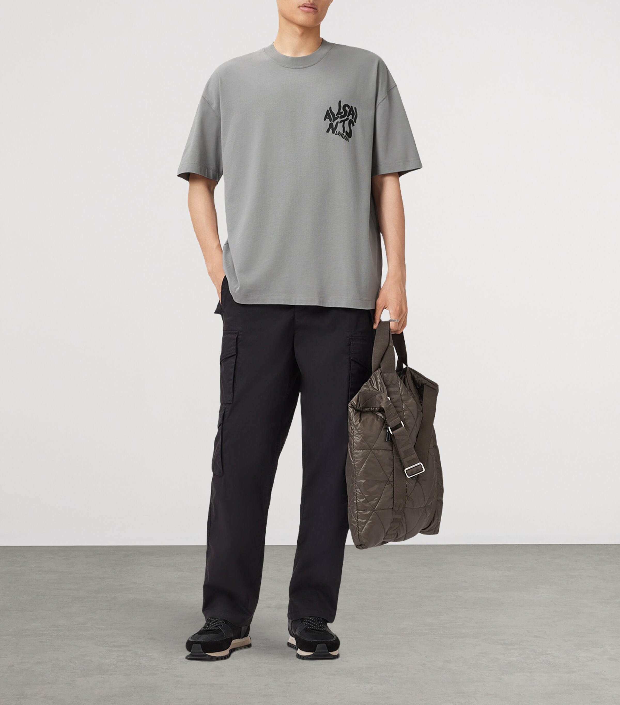 AllSaints Mens Organic Cotton Orlando T-Shirt March Grey Image 3