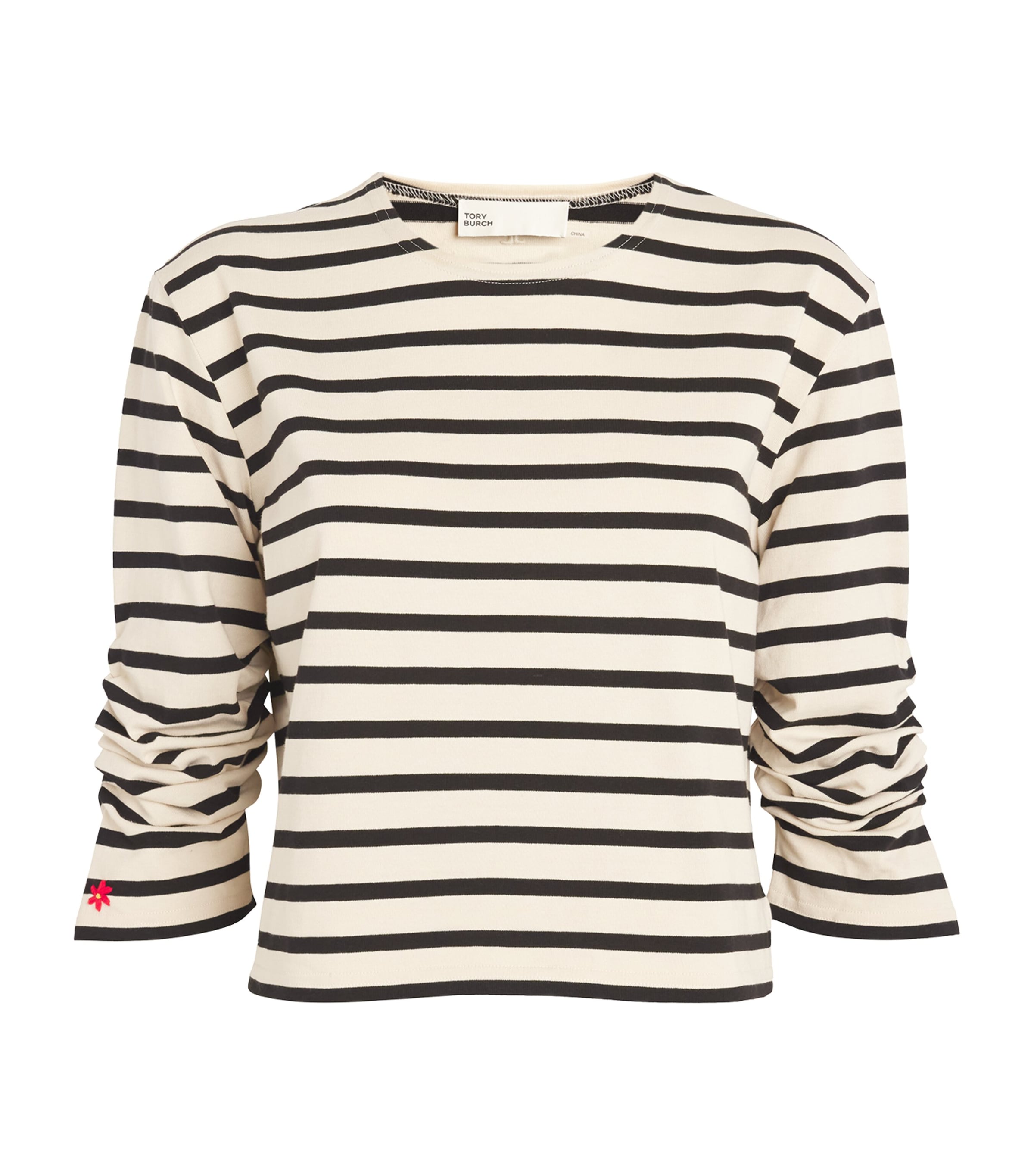 Shop Tory Burch Scrunched-sleeve Striped T-shirt