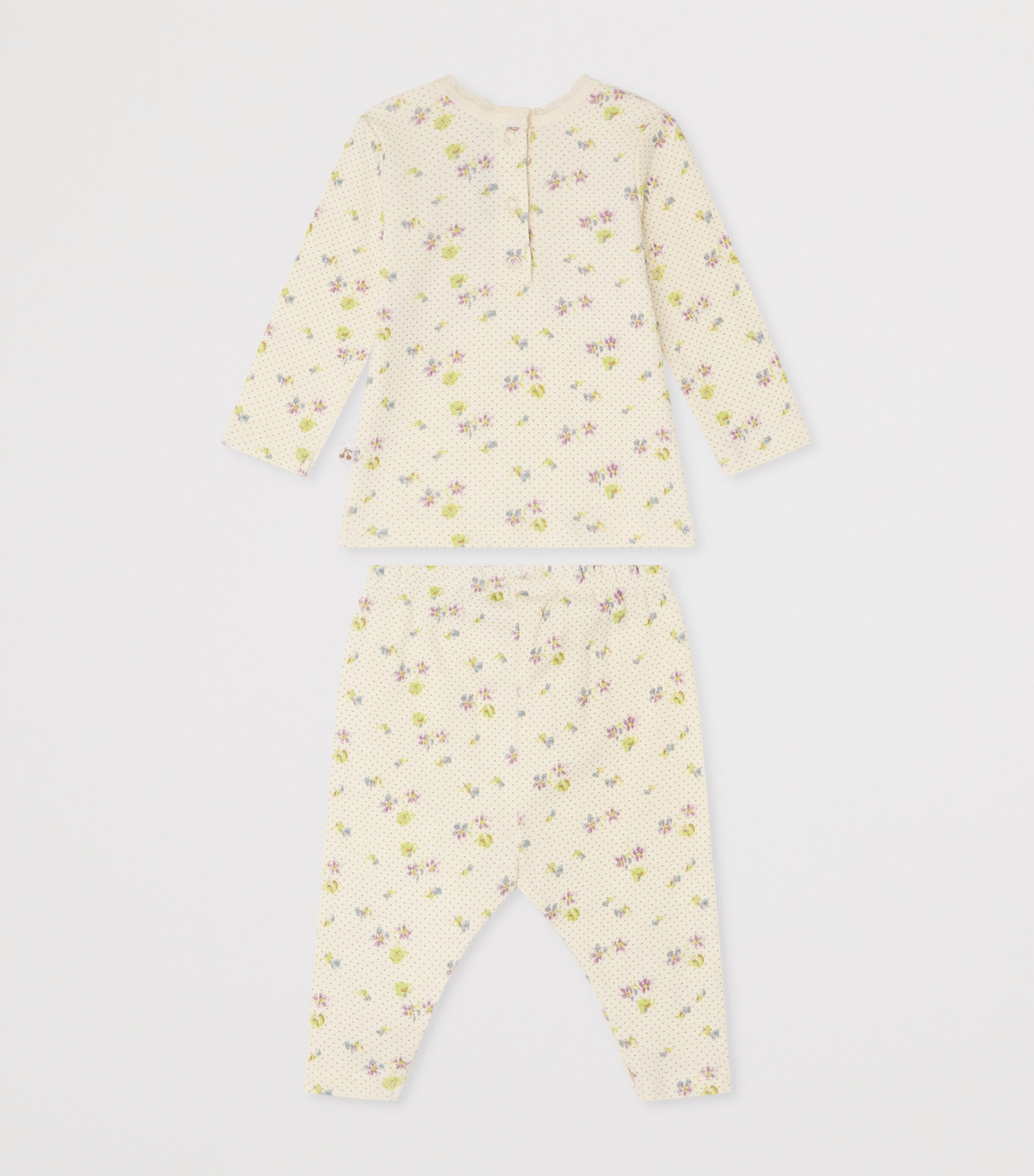 Bonpoint Cotton Floral Top and Trousers Set (1-18 Months) Fl Mauve Grise Image 2