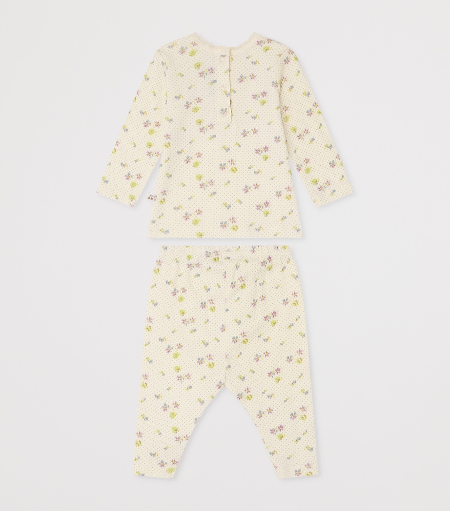 Bonpoint Cotton Floral Top and Trousers Set (1-18 Months) Fl Mauve Grise Image 2
