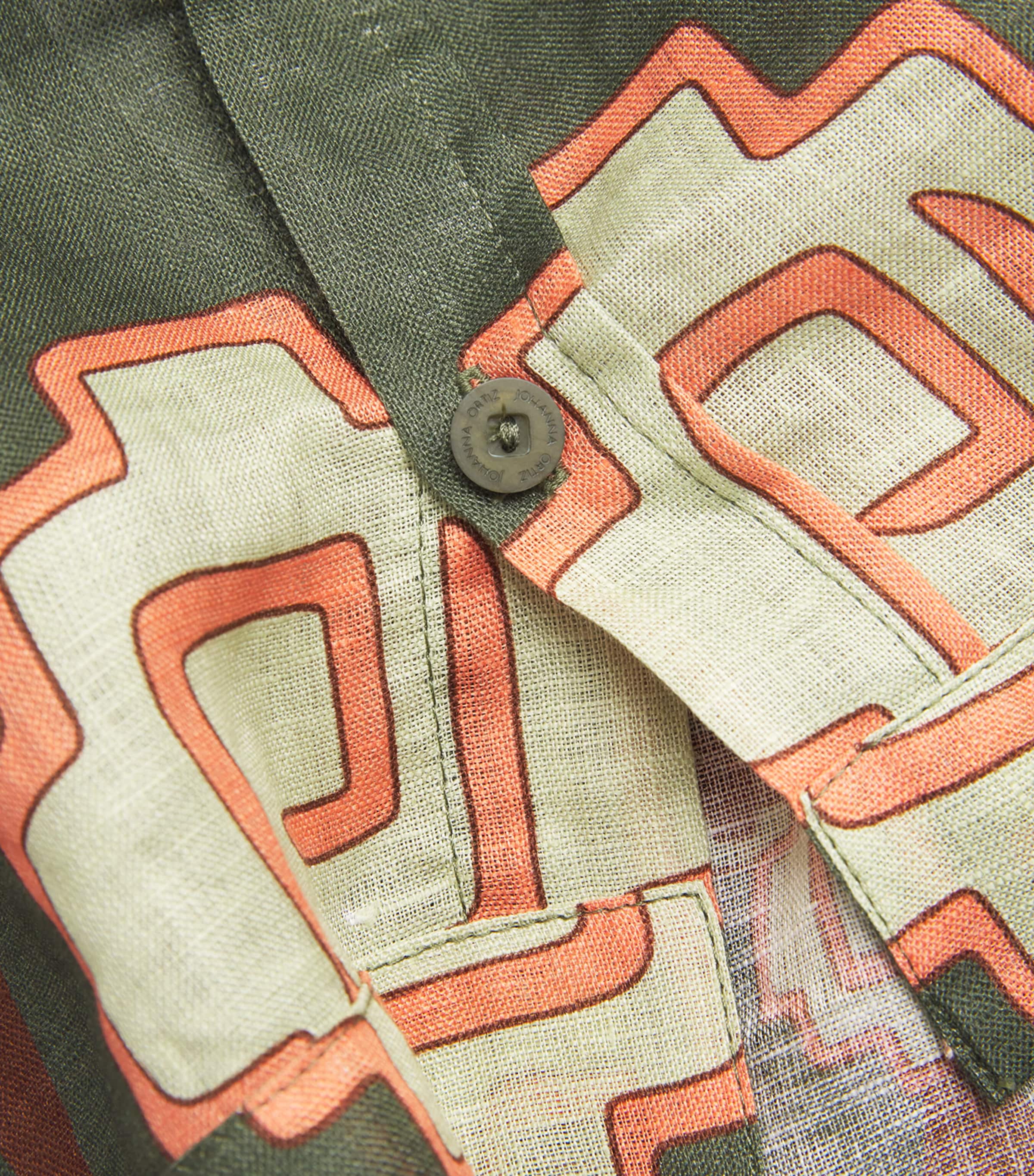 Linen Cropped Cumbi Shirt GREEN/CHOCOLATE/PINK Image 5