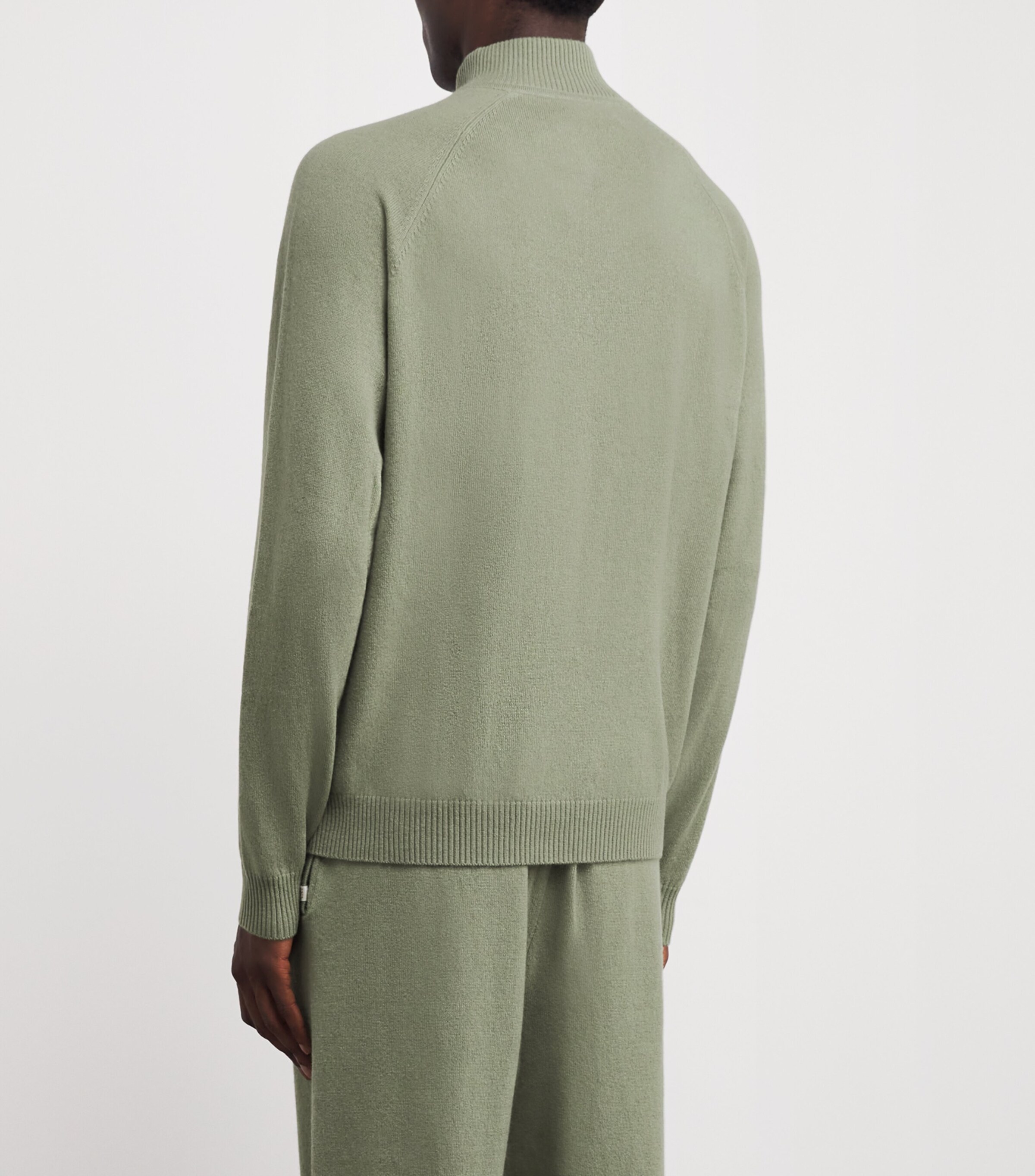 Derek Rose Mens Cashmere Quarter-Zip Sweater Green Image 4
