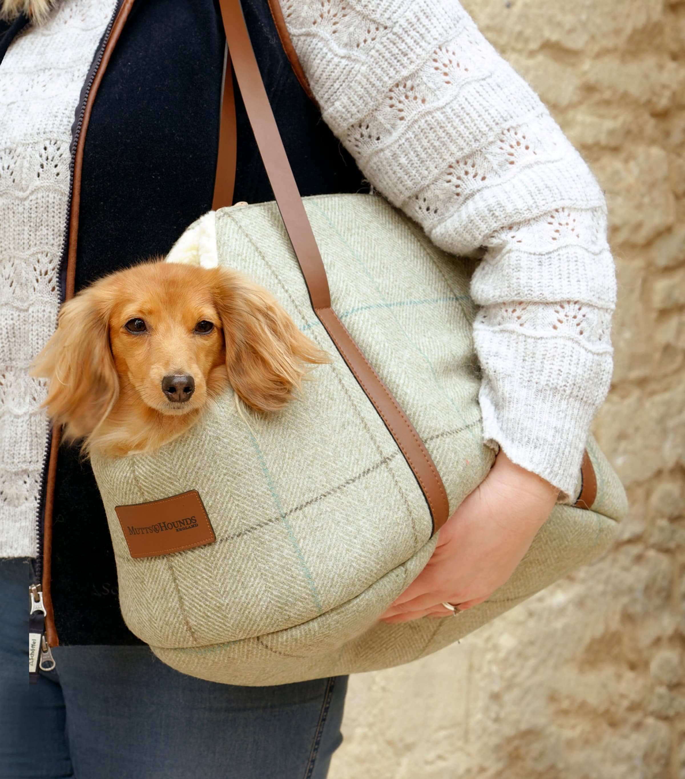 Mutts And Hounds Tweed Dog Carrier (Small) Sage Green Image 2