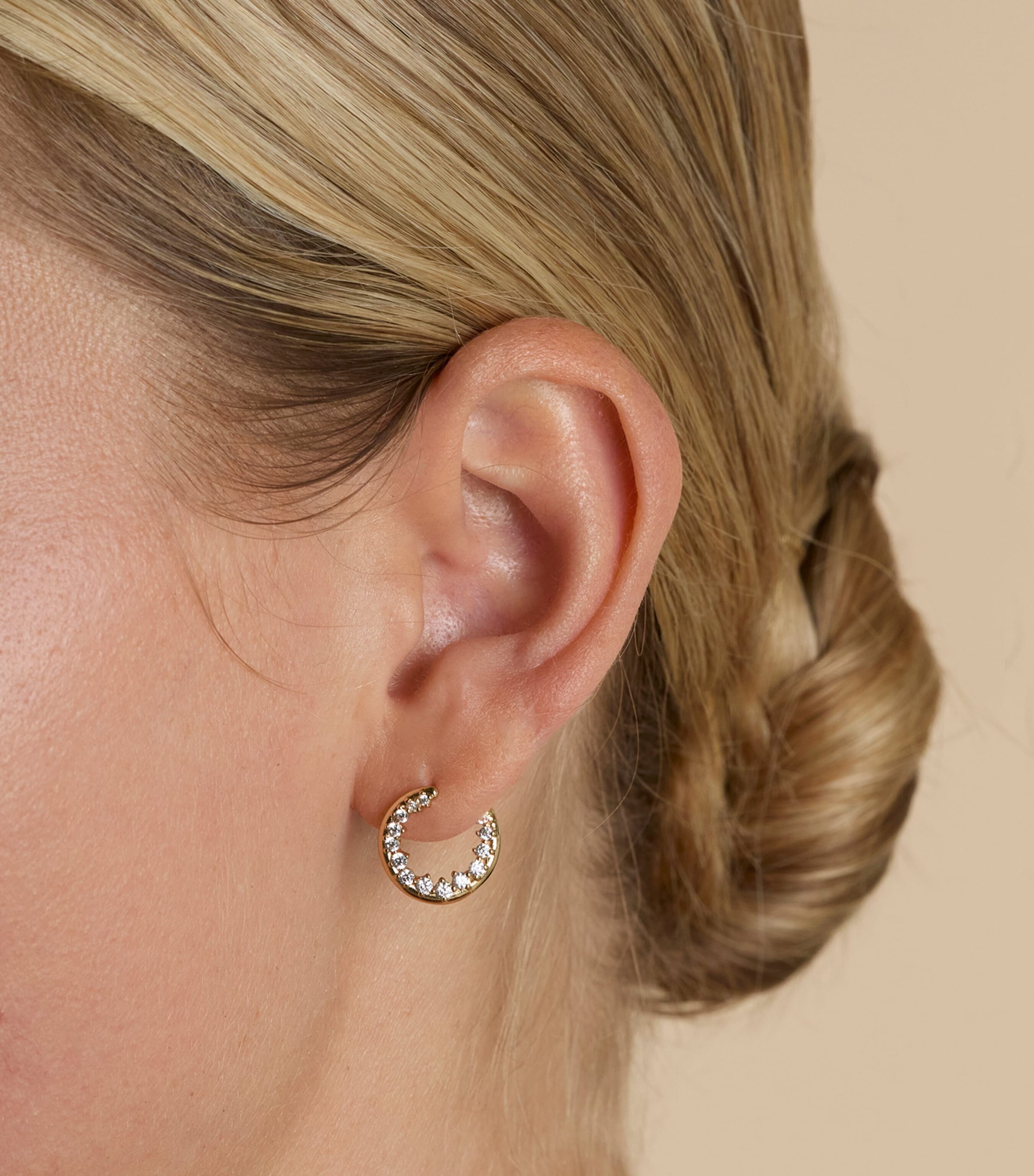 Yellow Gold-Plated Silver and Crystal Orbit Hoop Earrings GOLD Image 2