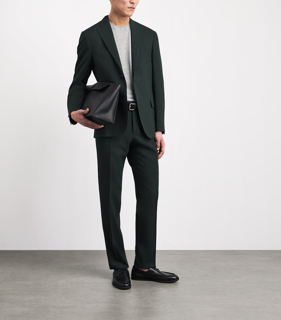 Corneliani Mens Virgin Wool-Silk-Linen Academy Soft 2-Piece Suit Green Coloured Image 2